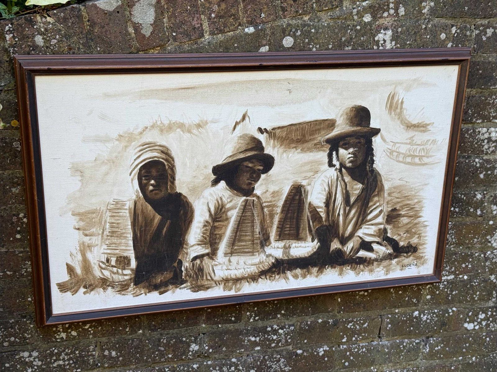 Large Vintage Signed Oil Painting Of Andean Children, South American Folk Art photo 145.0