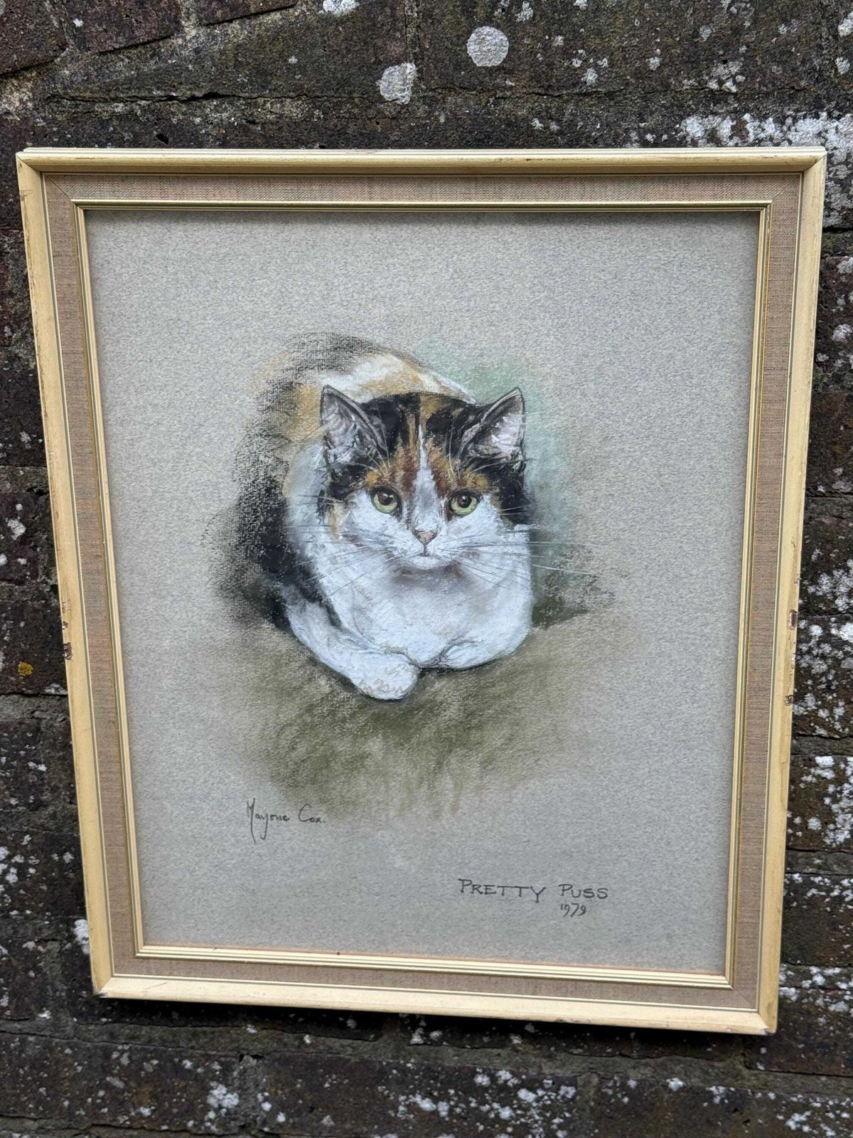 Original Marjorie Cox Pastel Portrait Of A Cat ‘Pretty Puss’ (1979) 43cm X 54cm photo vintage