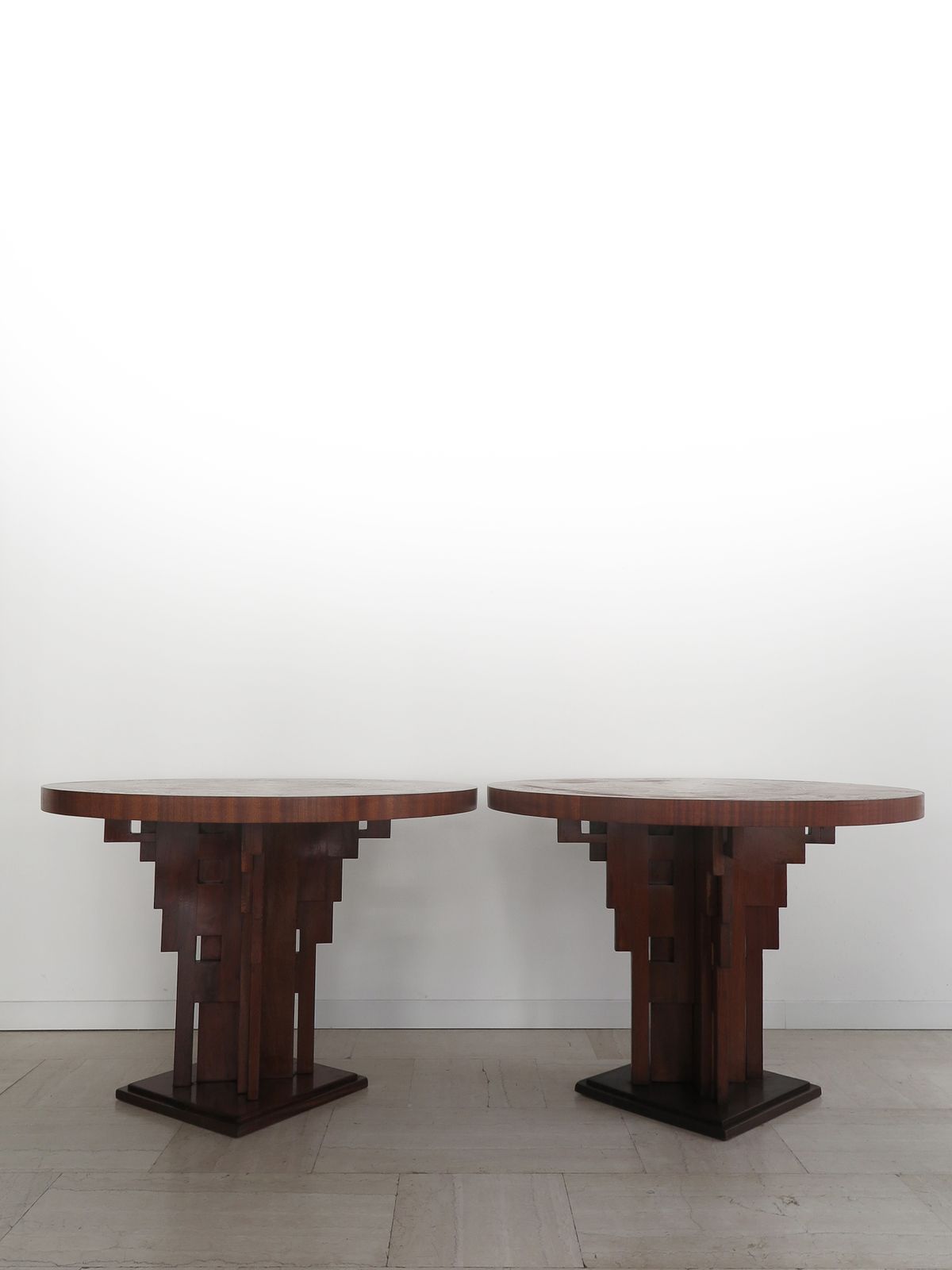 Couple Of  Burl Wood Tables Or Gueridon Art Decò With Sculptural Legs, Italy 1930s photo Furniture