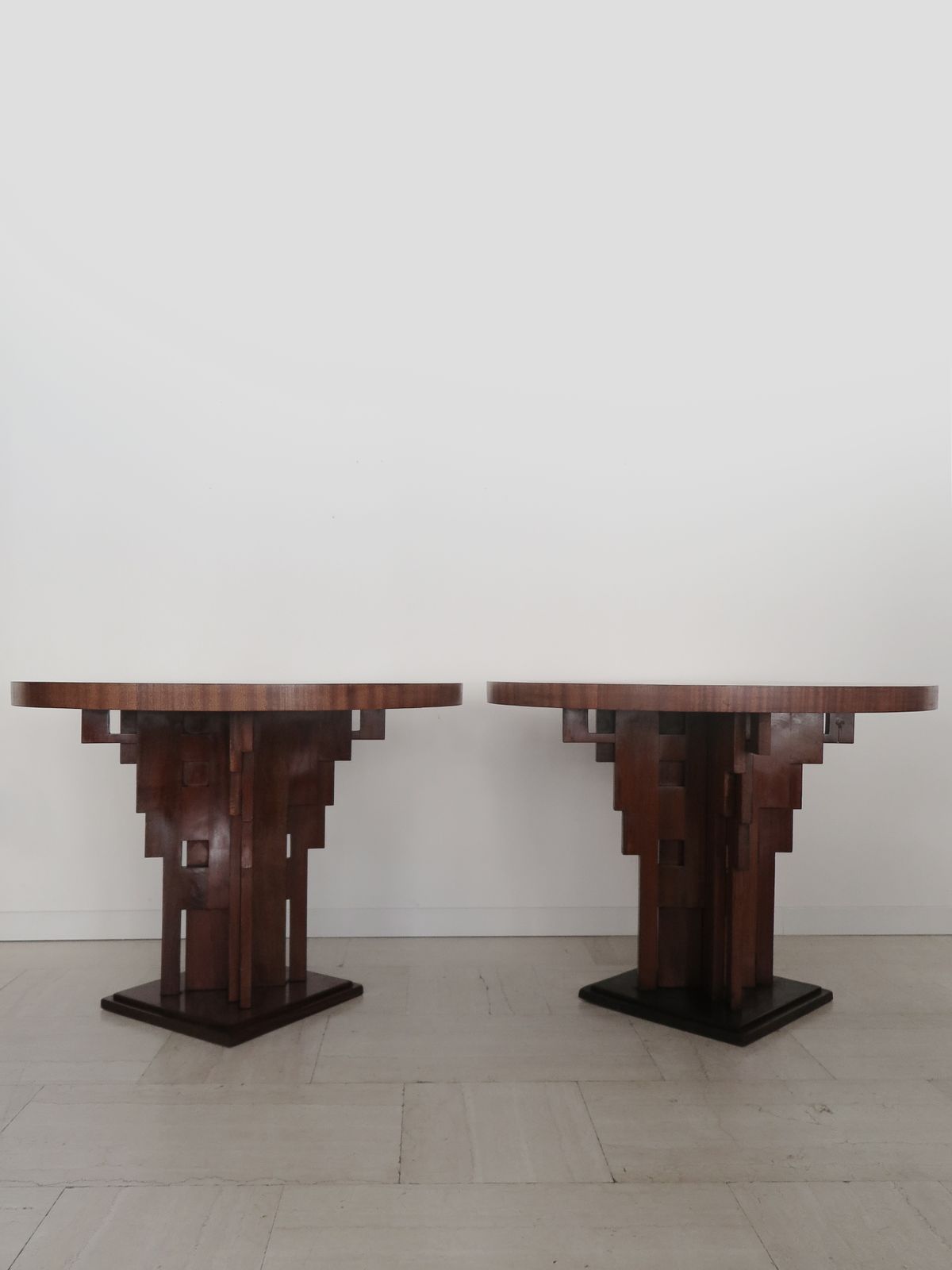 Couple Of  Burl Wood Tables Or Gueridon Art Decò With Sculptural Legs, Italy 1930s photo 15200.0