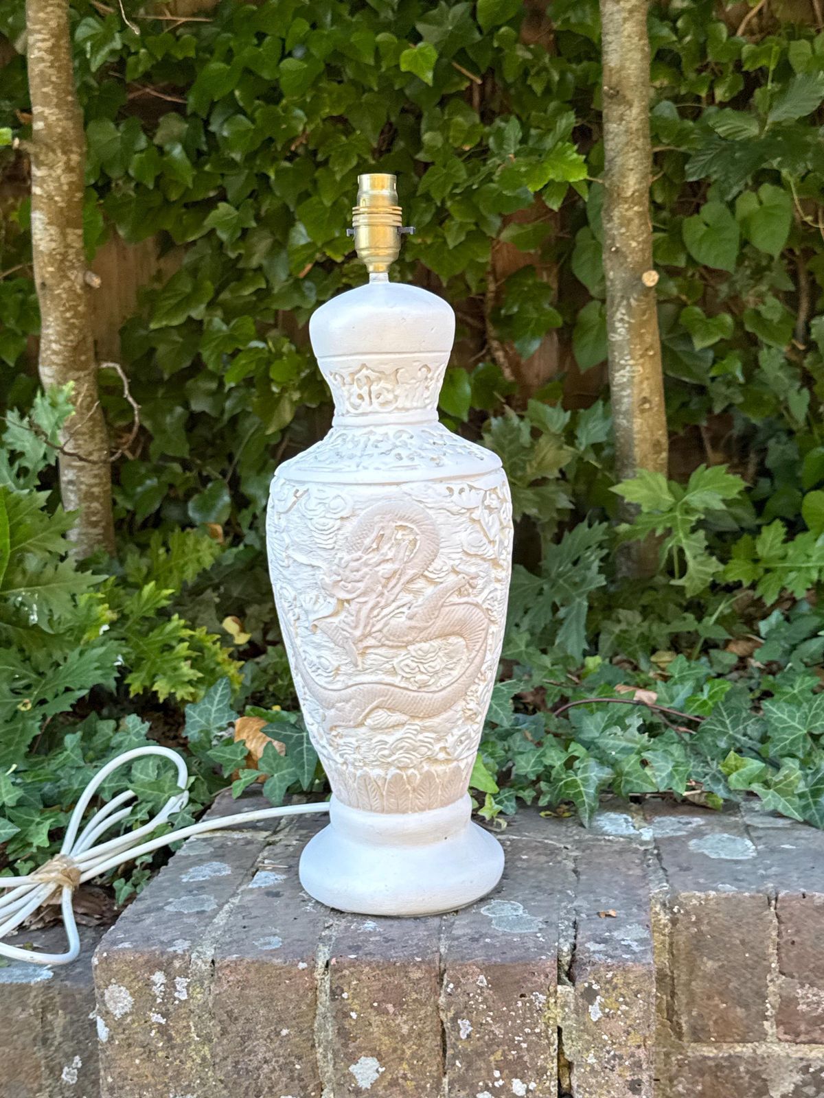 photo buy Large Vintage Oriental Dragon Relief Table Lamp Chalk Painted Statement Piece   Working And Tested 46cm Tall