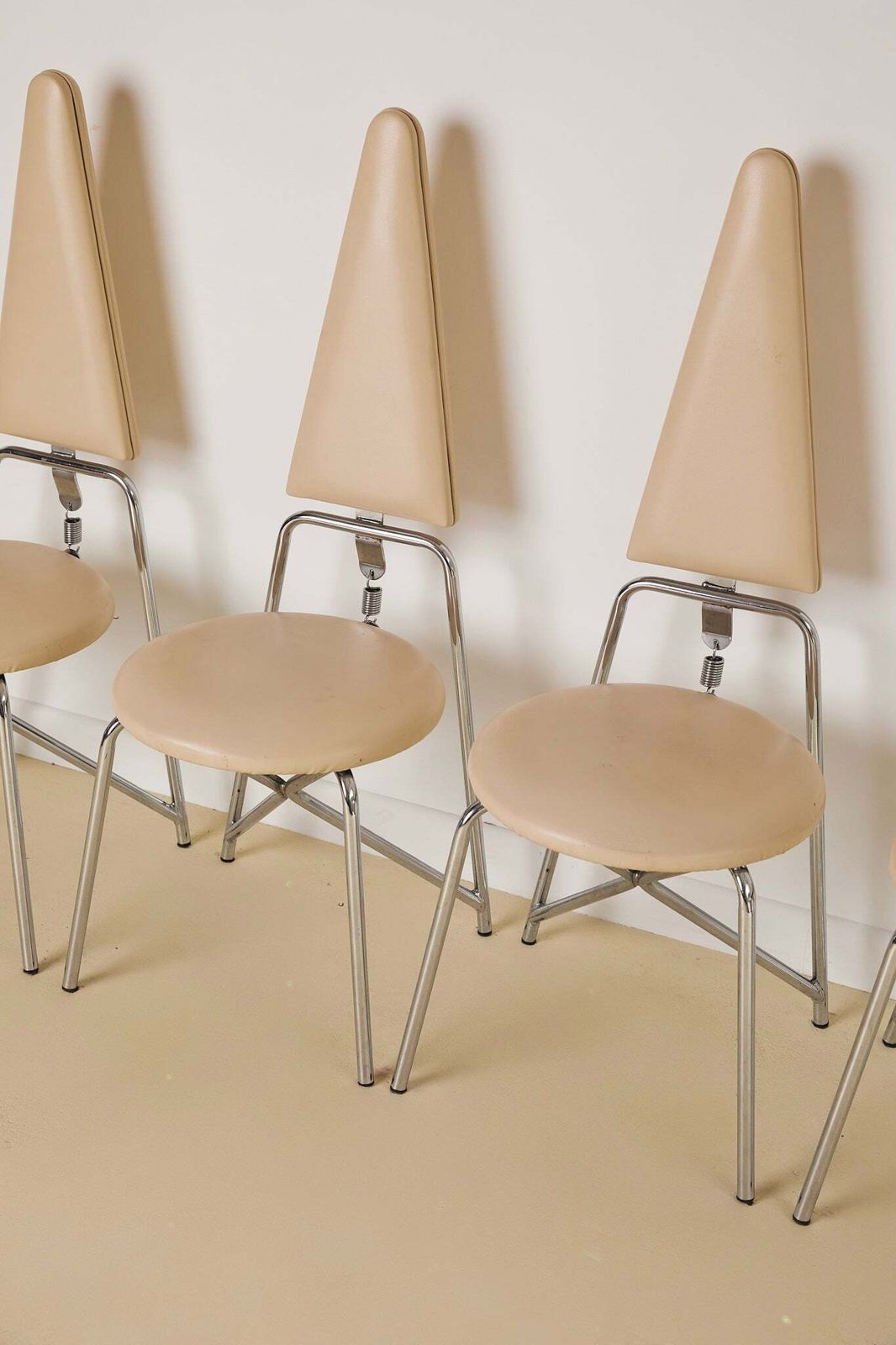 White Leather Geometric Dining Chairs By Rach Finazzi Set Of X4 photo for sale