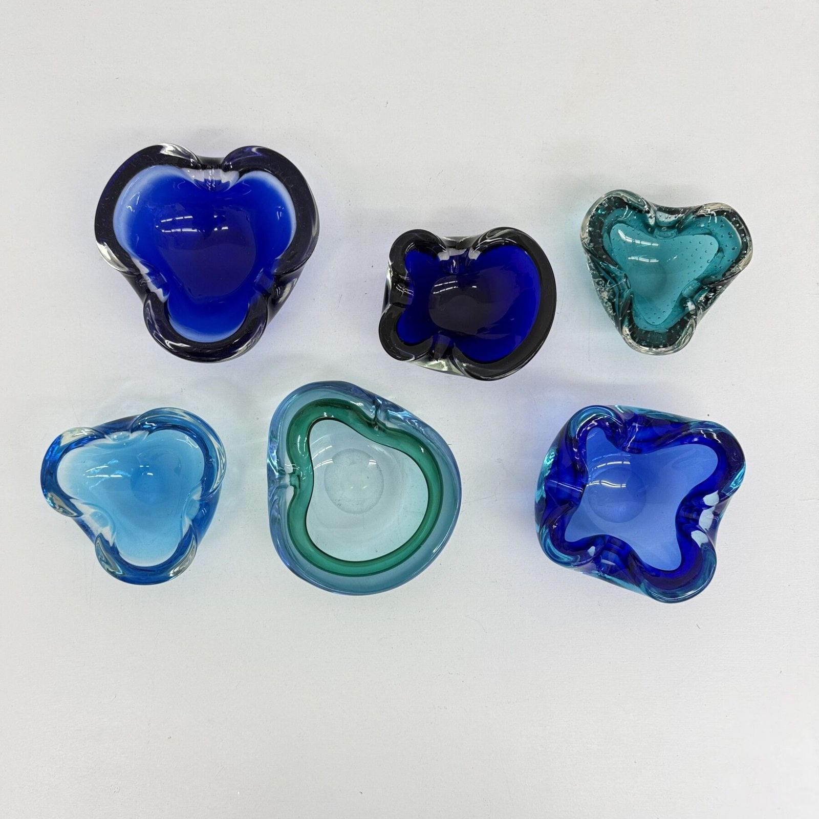 Mid Century Design Set Of 6 Blue Murano Glass Bowls, 1970’s