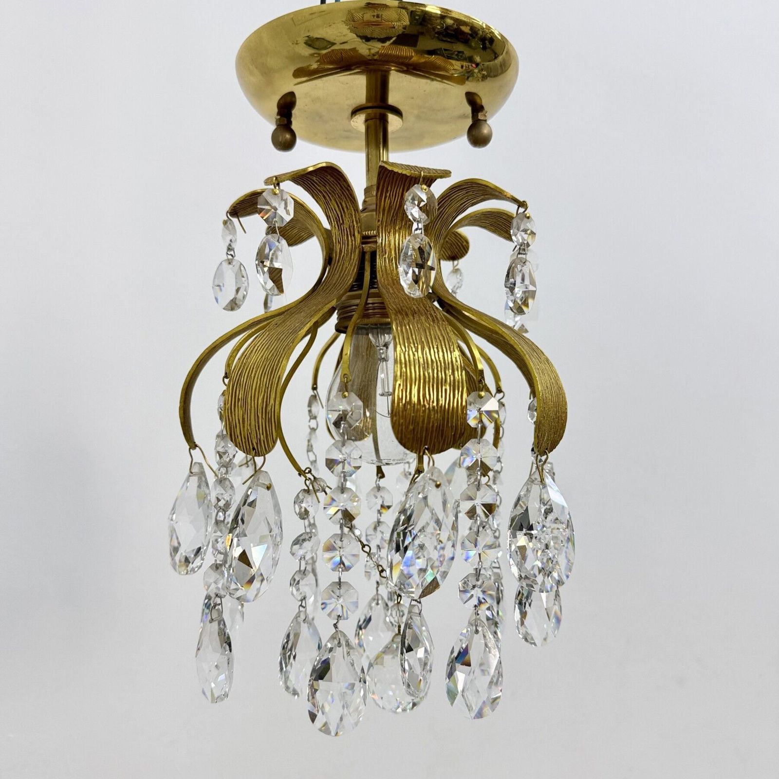 Palwa kristallen plafondlamp van Ernst Palme, messing ananas, ca. jaren 1960, Duitsland