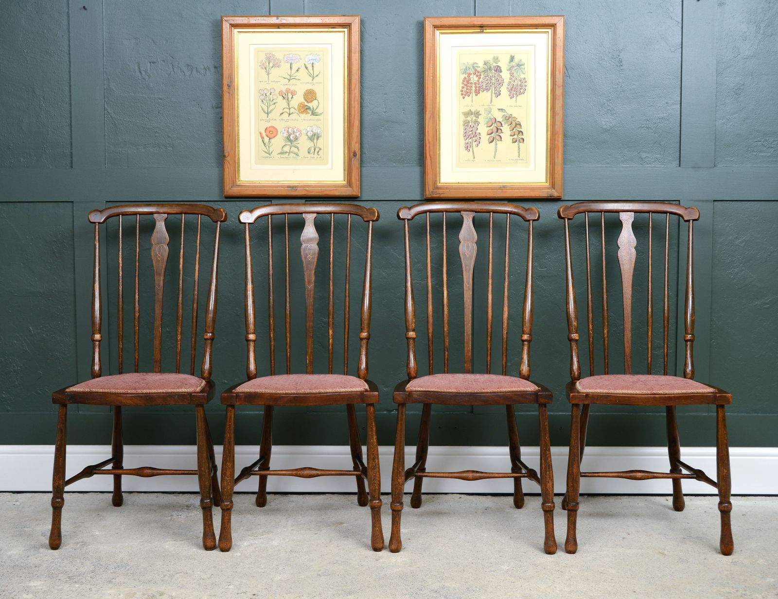 4 Edwardian Stick Splat Back Chairs With Dusky Pink Seats   Sku 208 photo furniture