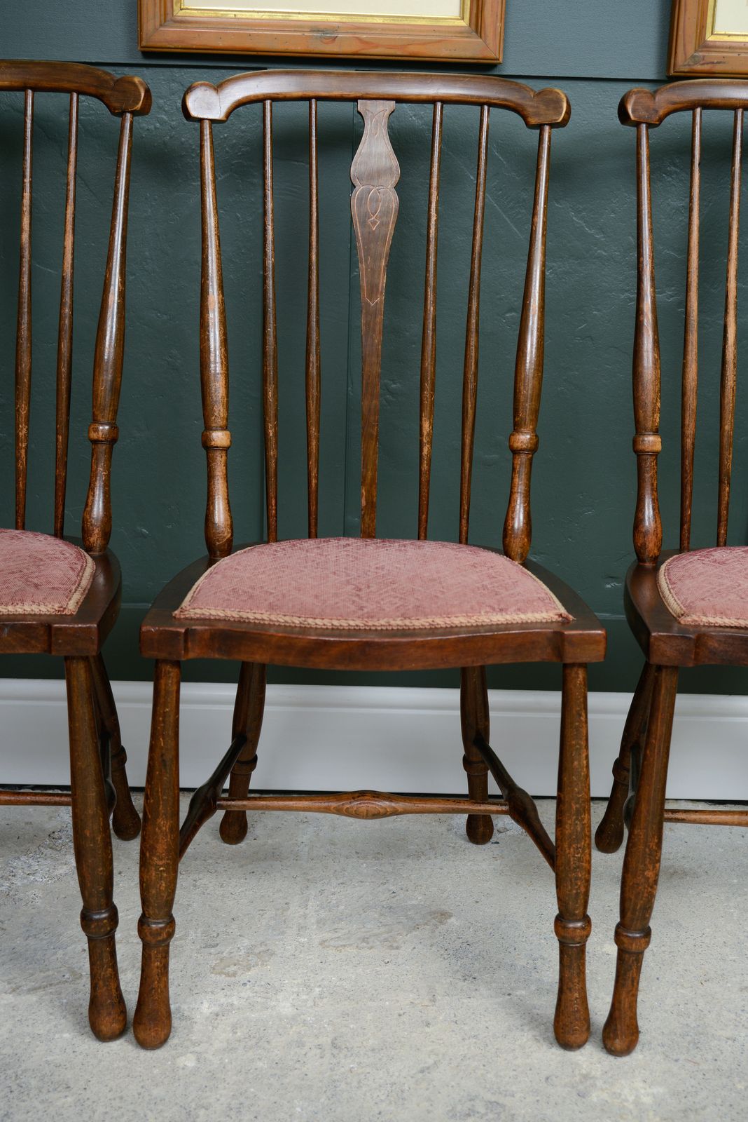 4 Edwardian Stick Splat Back Chairs With Dusky Pink Seats   Sku 208 photo 550.0