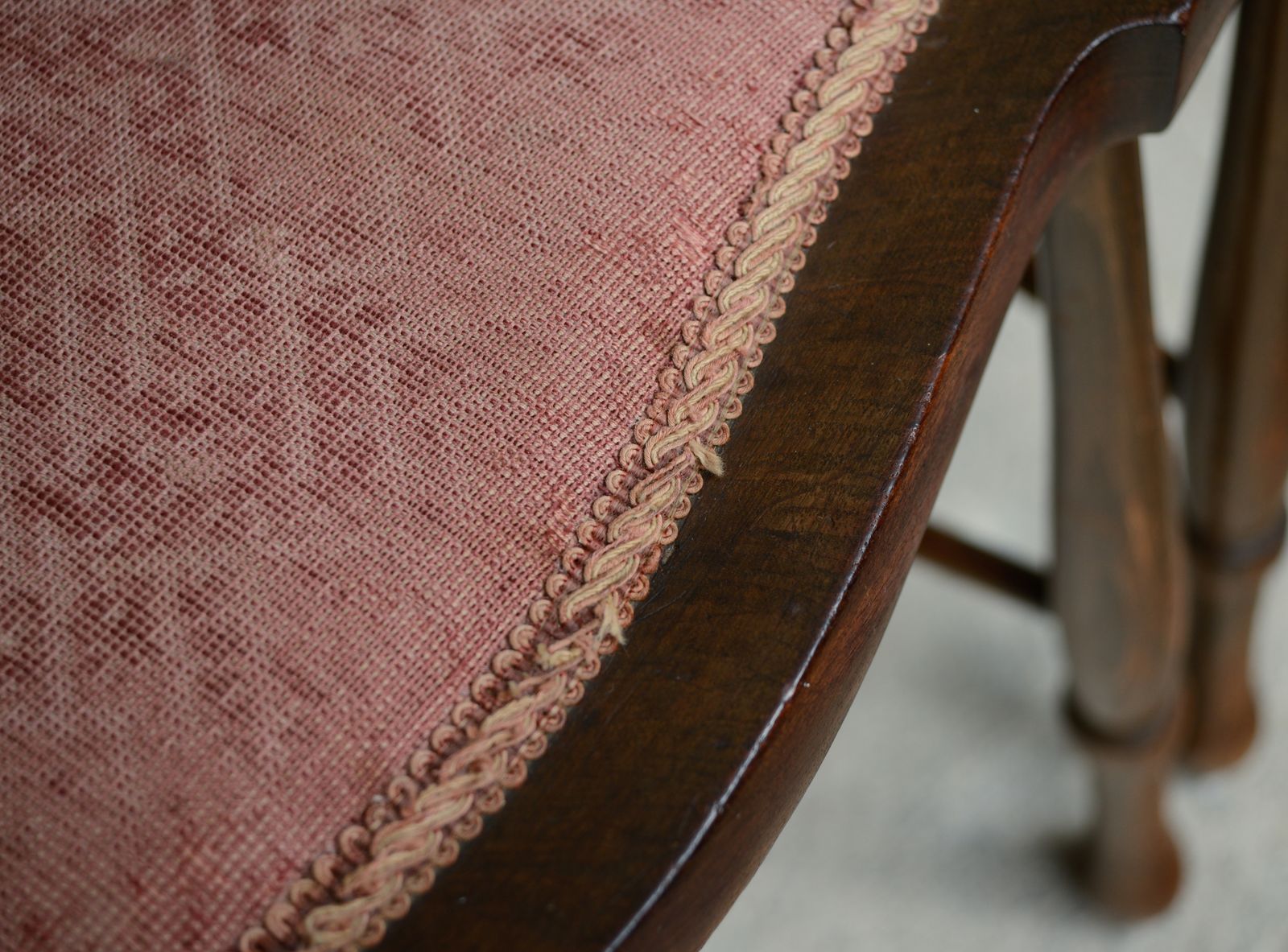 photo buy 4 Edwardian Stick Splat Back Chairs With Dusky Pink Seats   Sku 208