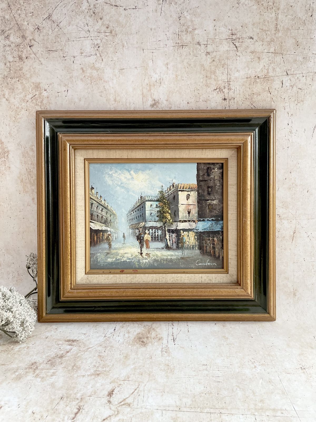 Vintage Parisian Street Scene Oil Painting: Mid Century Palette Knife Art