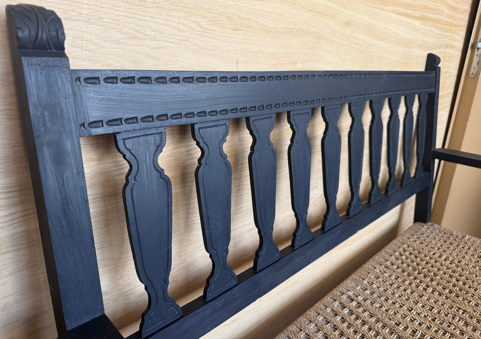 photo for sale Spanish Wooden Bench With Arms And Handwoven Seat