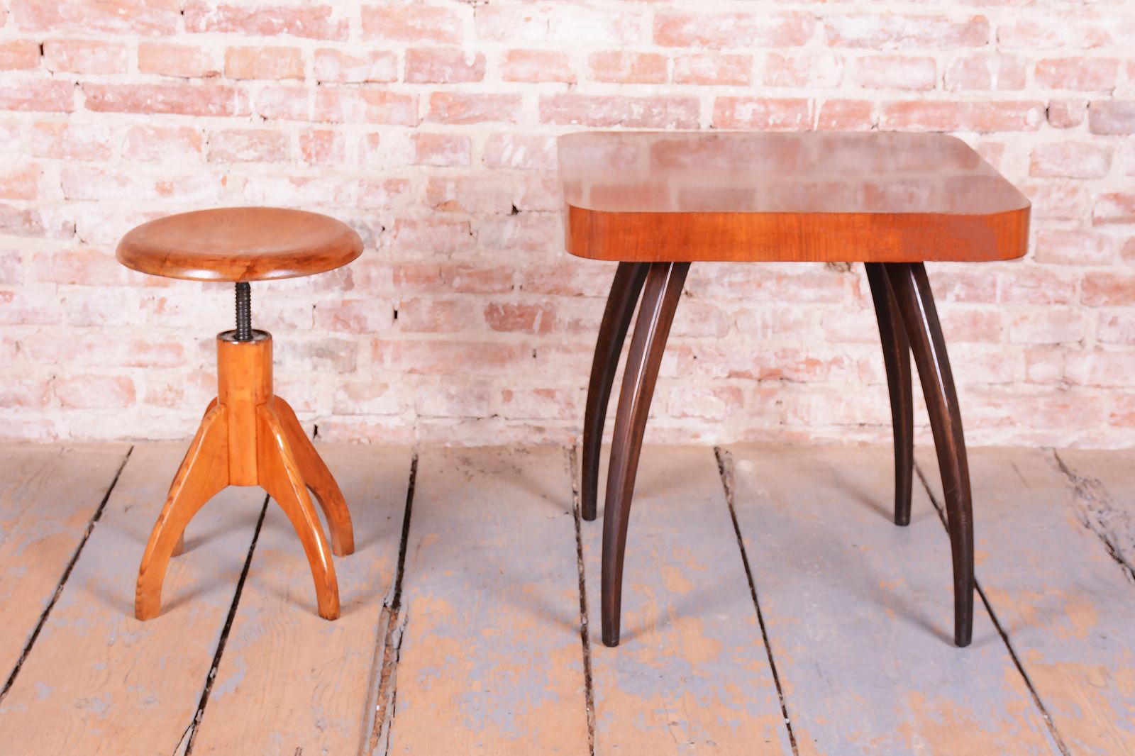 photo furniture Original Mid Century Swivel Piano Stool, Beech, Steel, Repolished, Czech, 1950s