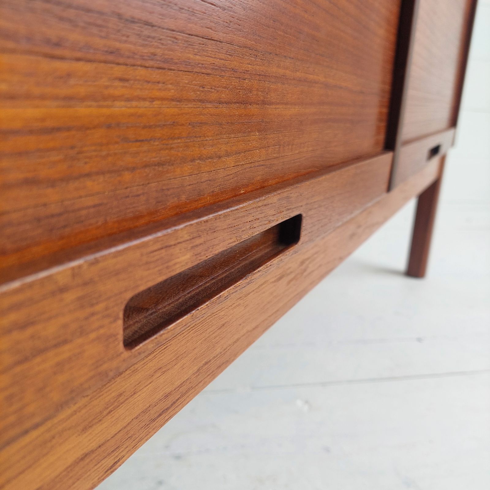 Mid Century Teak Sideboard Tambour Shutter 2 Door Cabinet, Denmark 60s 70s photo 498.0