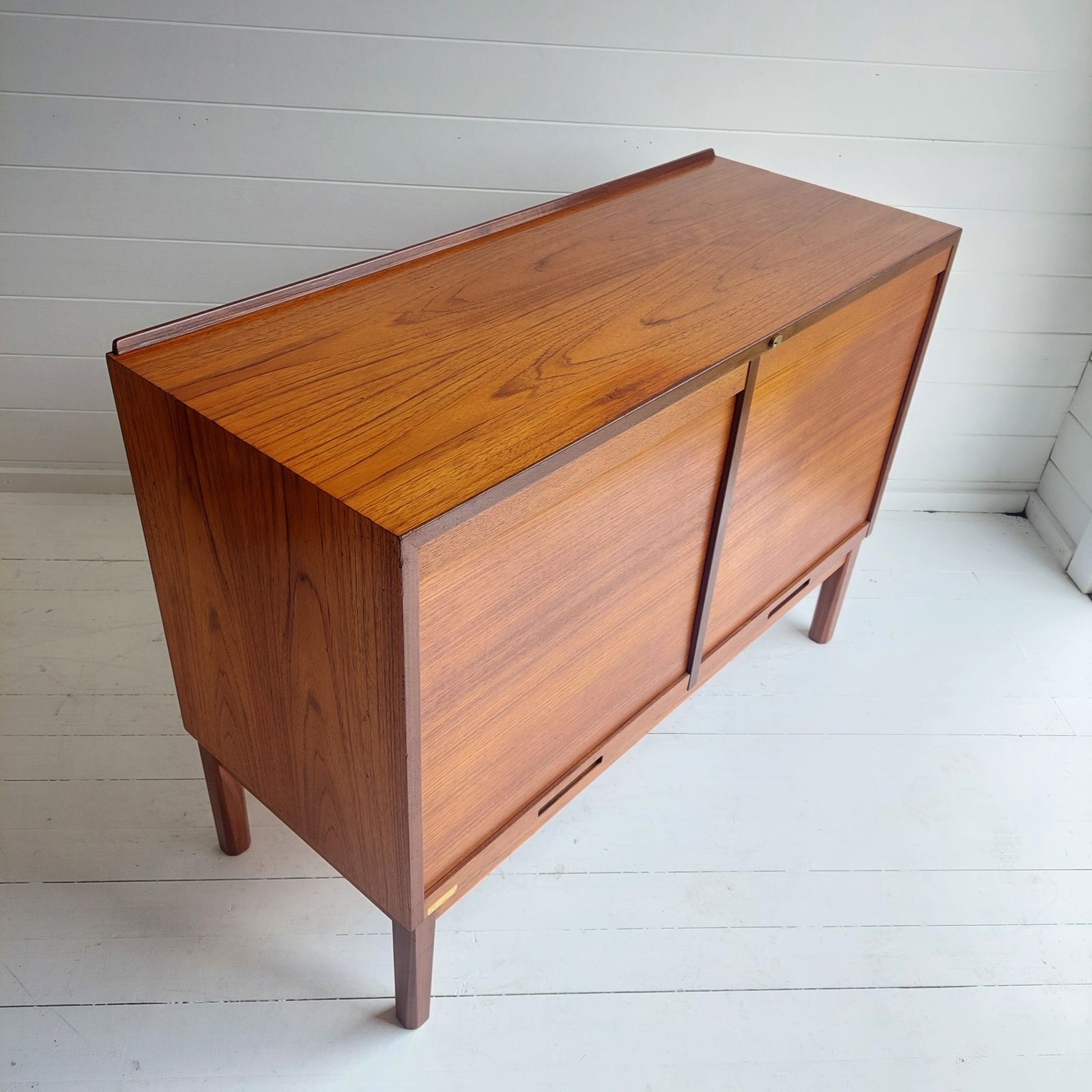 photo furniture Mid Century Teak Sideboard Tambour Shutter 2 Door Cabinet, Denmark 60s 70s