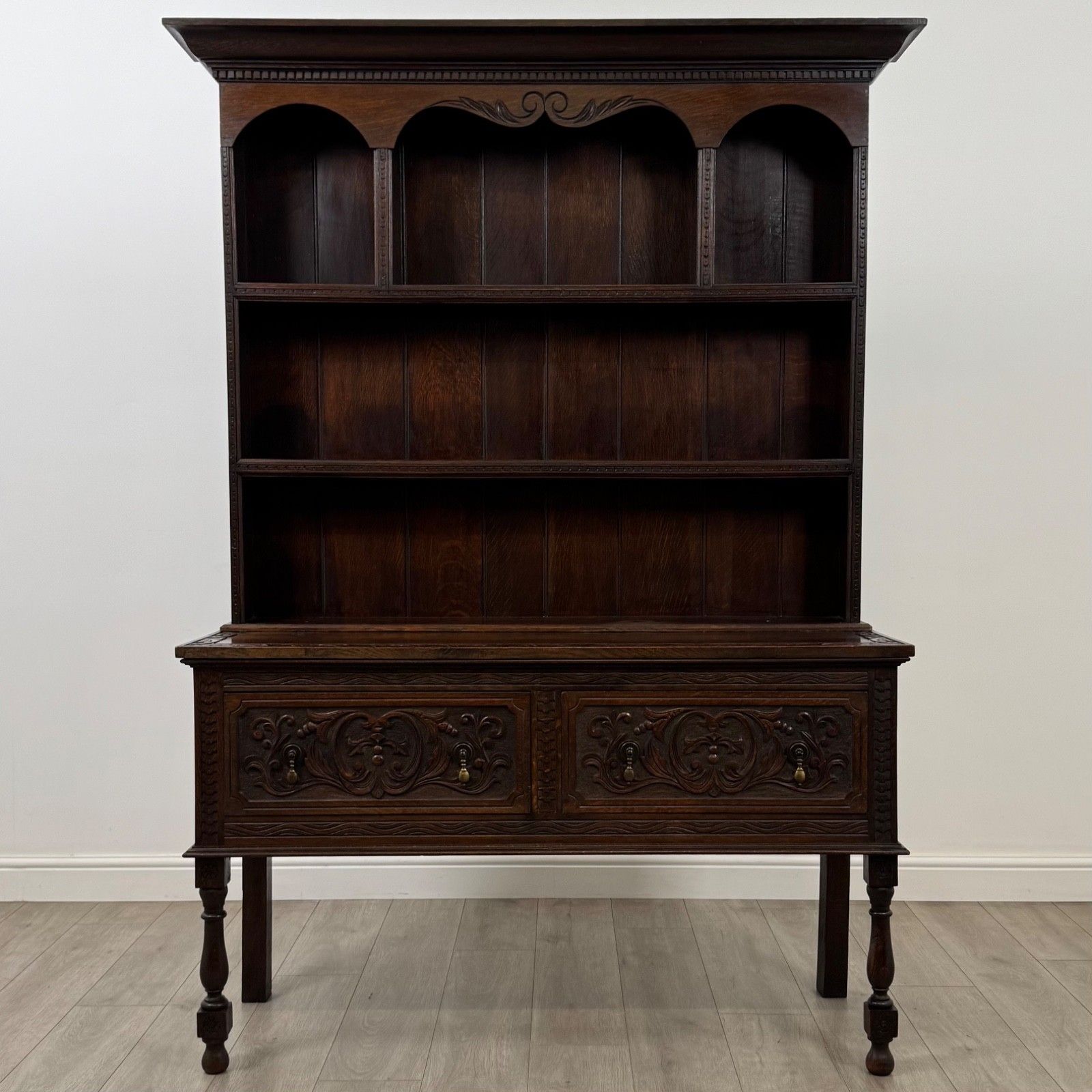 Antique 19th Century Victorian Carved Oak Welsh Dresser ( Af 5884 )