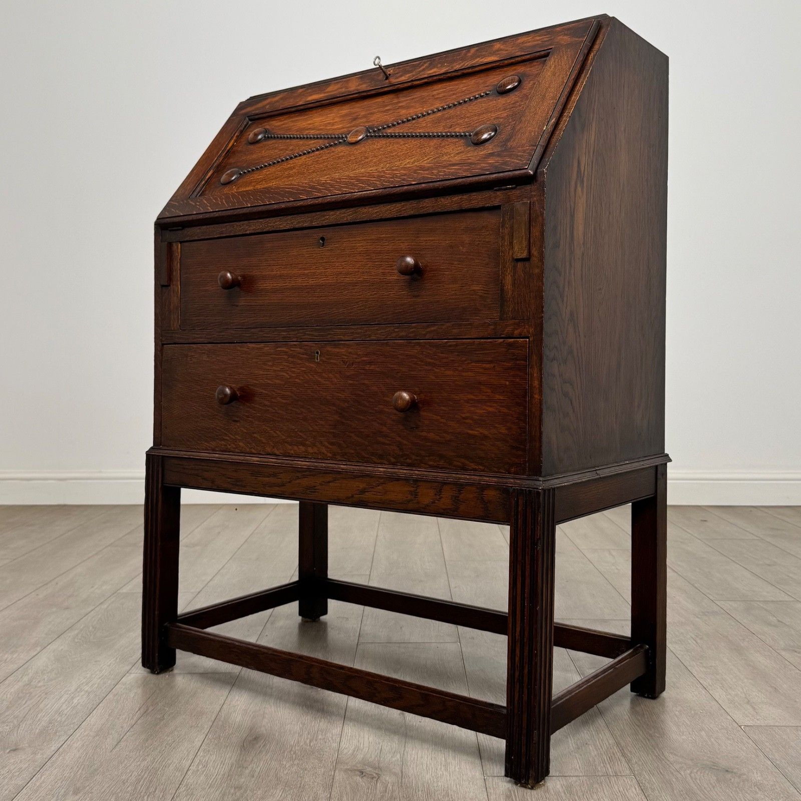 Antique 20th Century Jacobean Style Bureau In Oak ( Af 5913 ) photo for sale