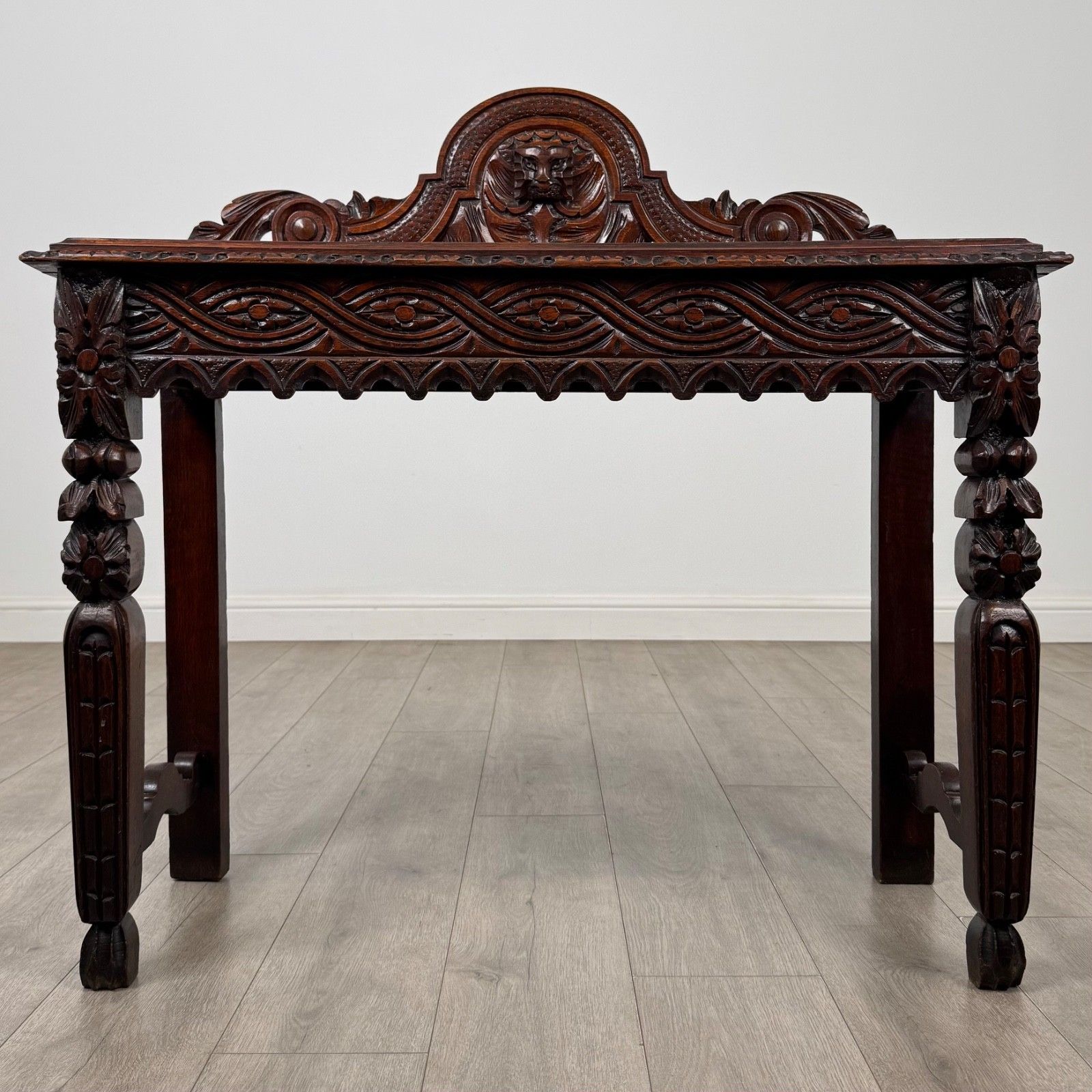Antique 19th Century Carved Oak Victorian Side Table ( Af 5888 )