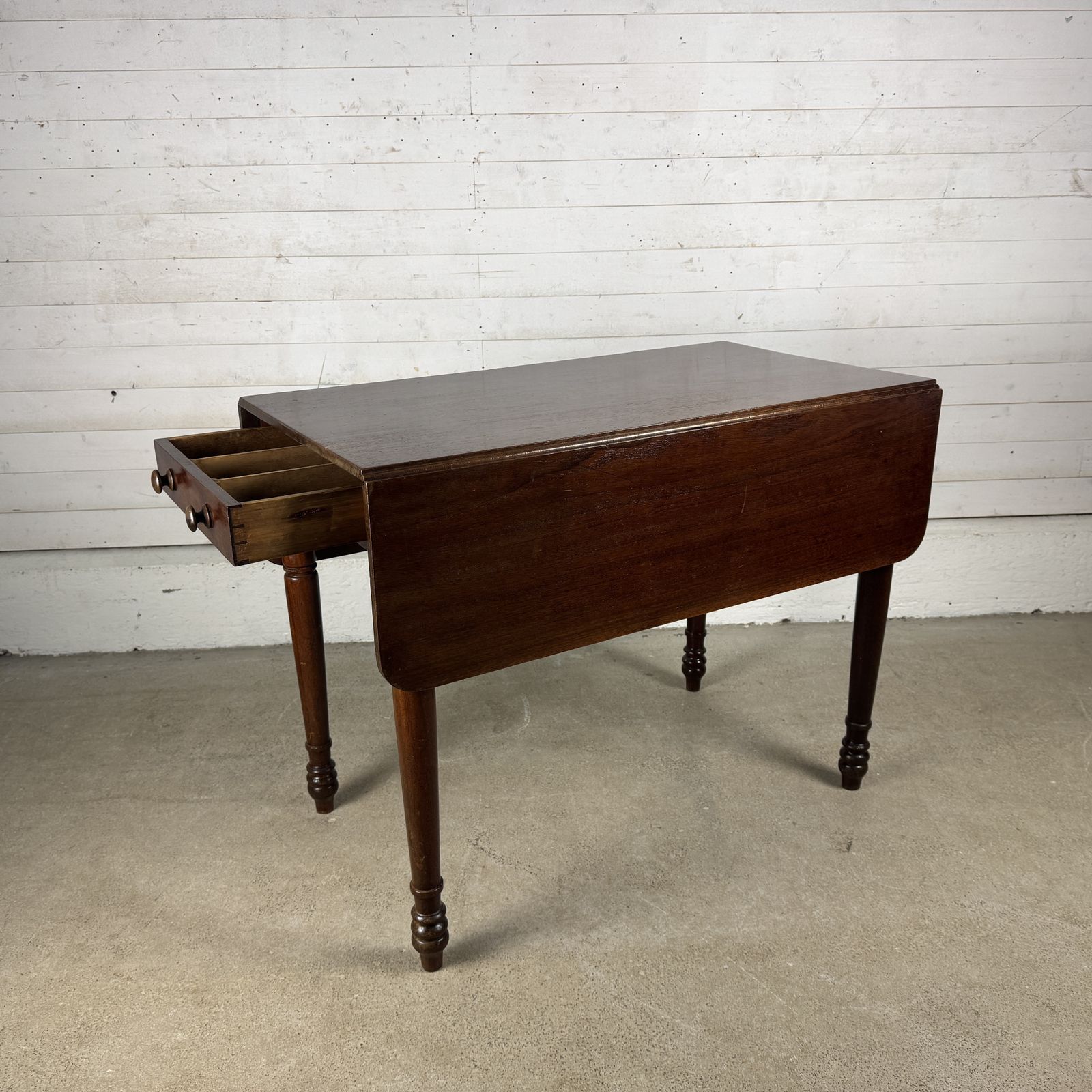 Antique Mahogany Drop Leaf Table With One Drawer photo for sale