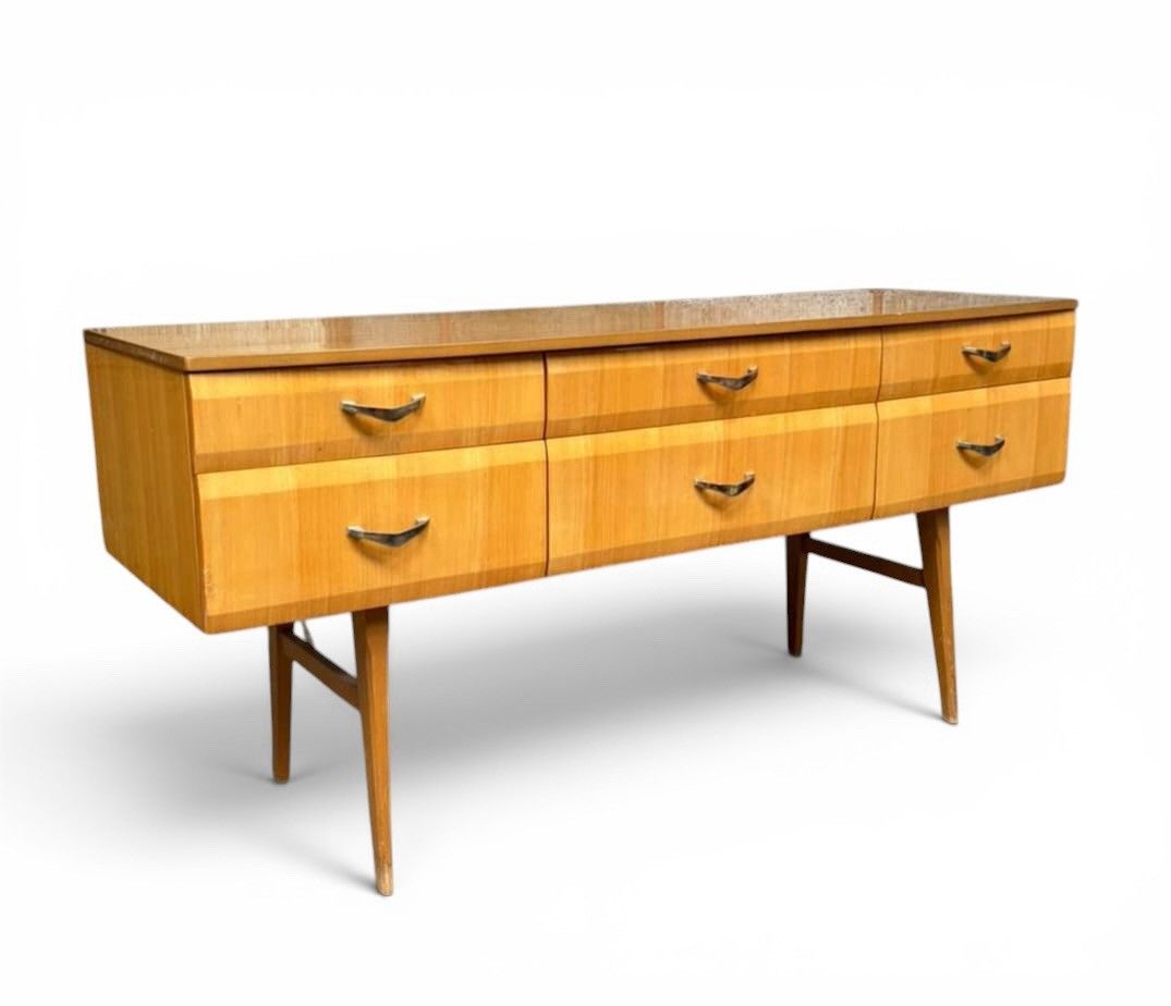 Meredew Light Maple And Brass Chest Of Drawers Mid Century Retro C1960s Wide photo Furniture