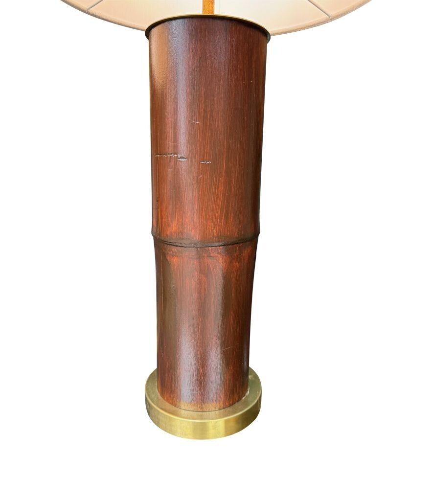A Pair Of Ivory Lacquered Real Bamboo And Brass Lamps With Bespoke Linen Shades photo 1585.0