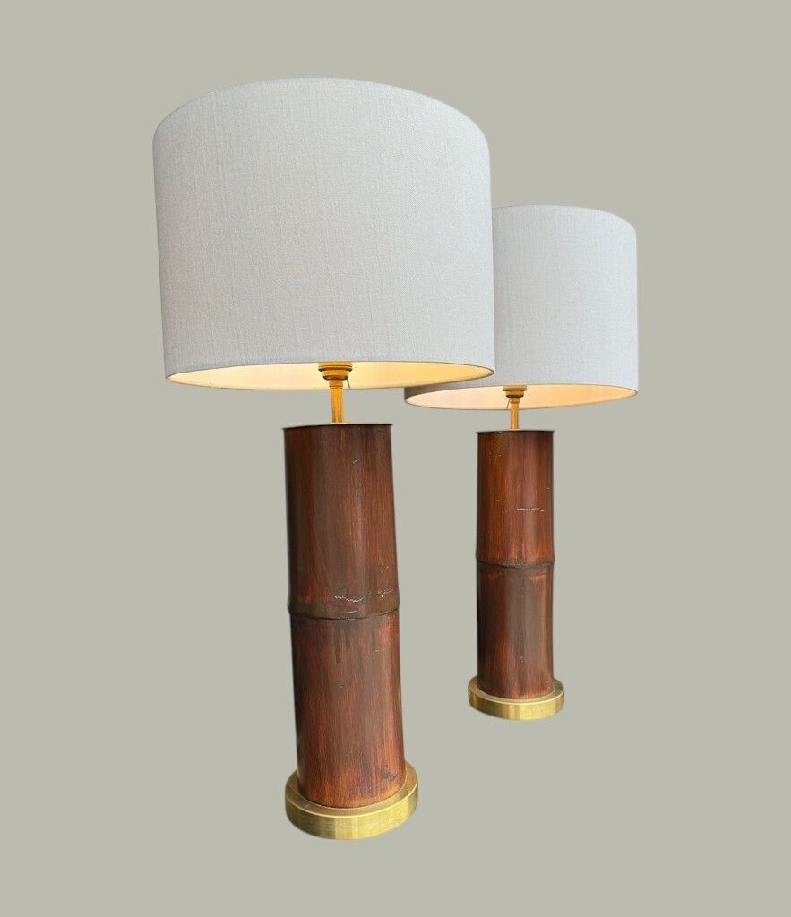 photo buy A Pair Of Ivory Lacquered Real Bamboo And Brass Lamps With Bespoke Linen Shades
