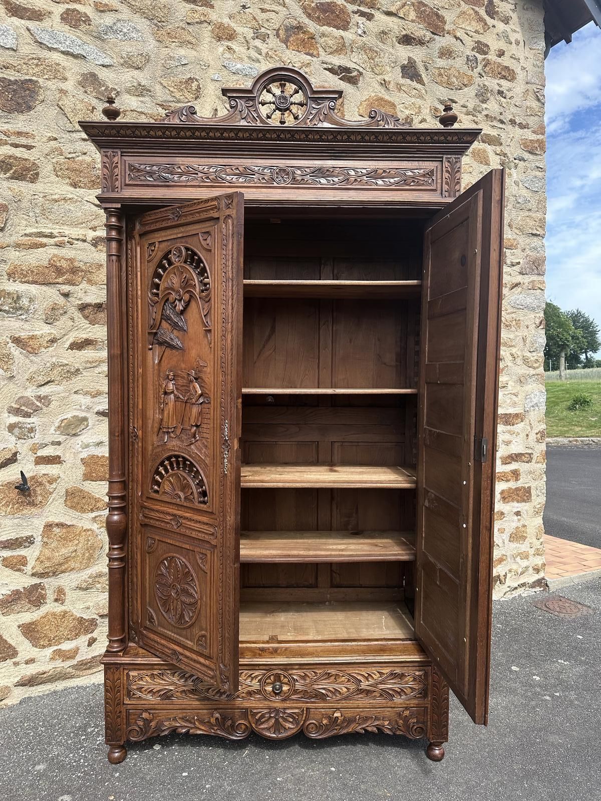 photo for sale Antique French Breton Carved Bedroom Suite