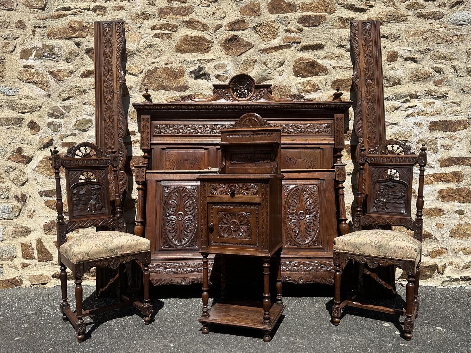 photo buy Antique French Breton Carved Bedroom Suite