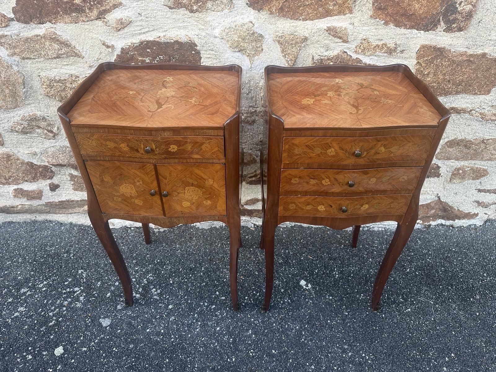 French Marquetry Bedside Tables Louis XV Cabinets photo Furniture