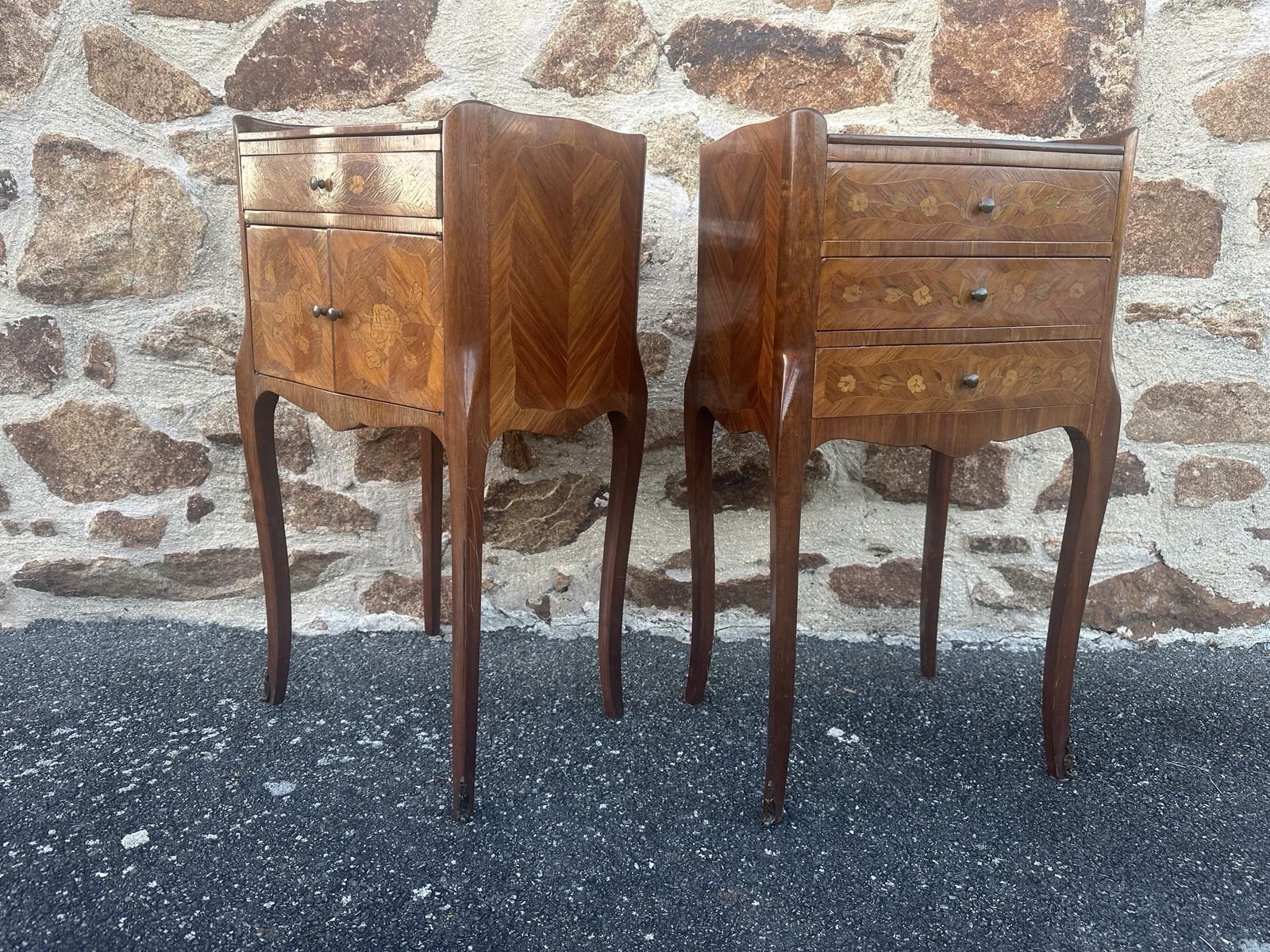 French Marquetry Bedside Tables Louis XV Cabinets photo for sale