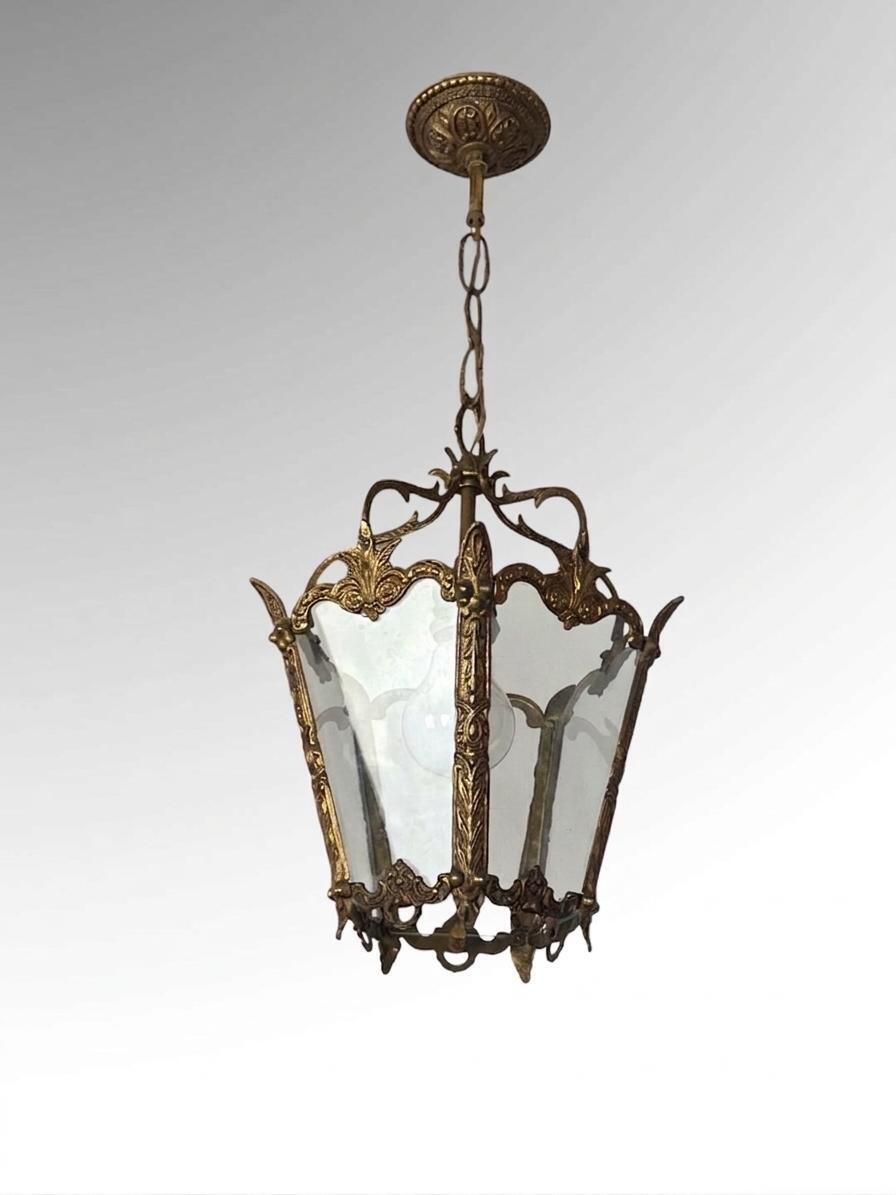 Antique Brass Hanging Lanterns Pair Ceiling Lights photo furniture