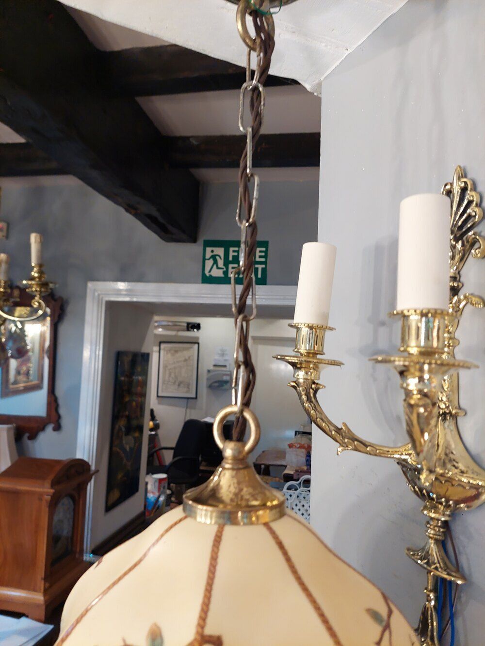 1920's Hand Painted Glass Shade photo Lighting