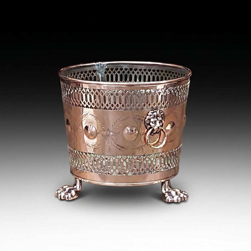 19thc Pierced Copper Cylindrical Planter photo furniture