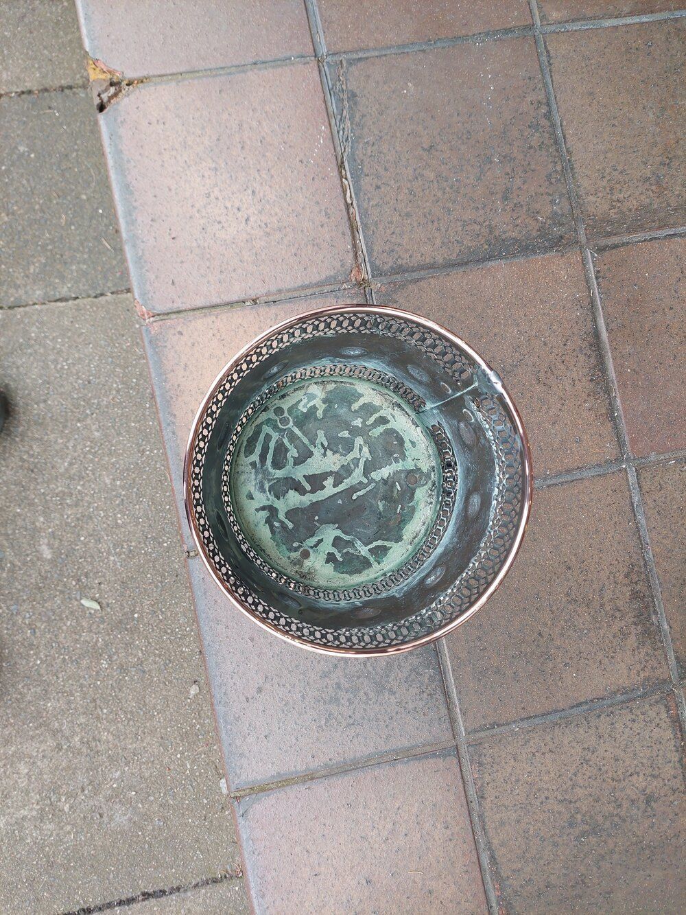 19thc Pierced Copper Cylindrical Planter photo for sale