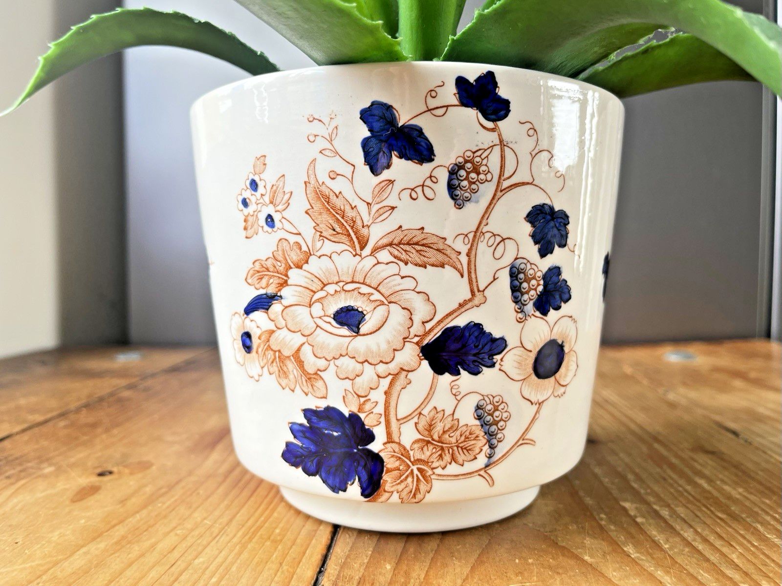 Vintage Enoch Wedgwood Pottery Old Castle English Imari Style Planter Plant Pot photo for sale