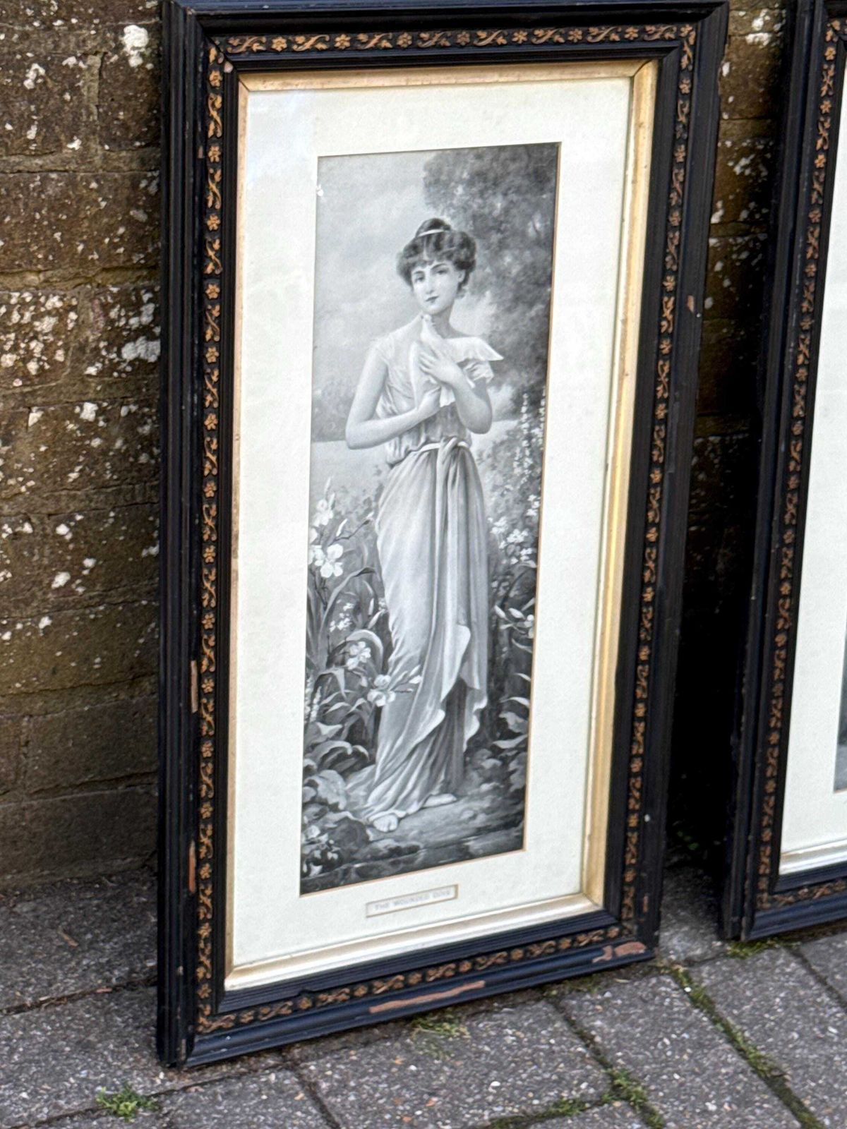 Pair Victorian Ebonised Framed Classical Lady Prints With Gilded Detail photo Art