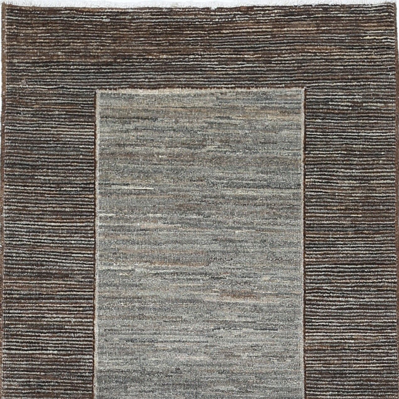 3x9.7 Ft Hand Knotted Brown, Gray Wool Runner Rug. Modern Minimalist Hallway Rug photo vinterior