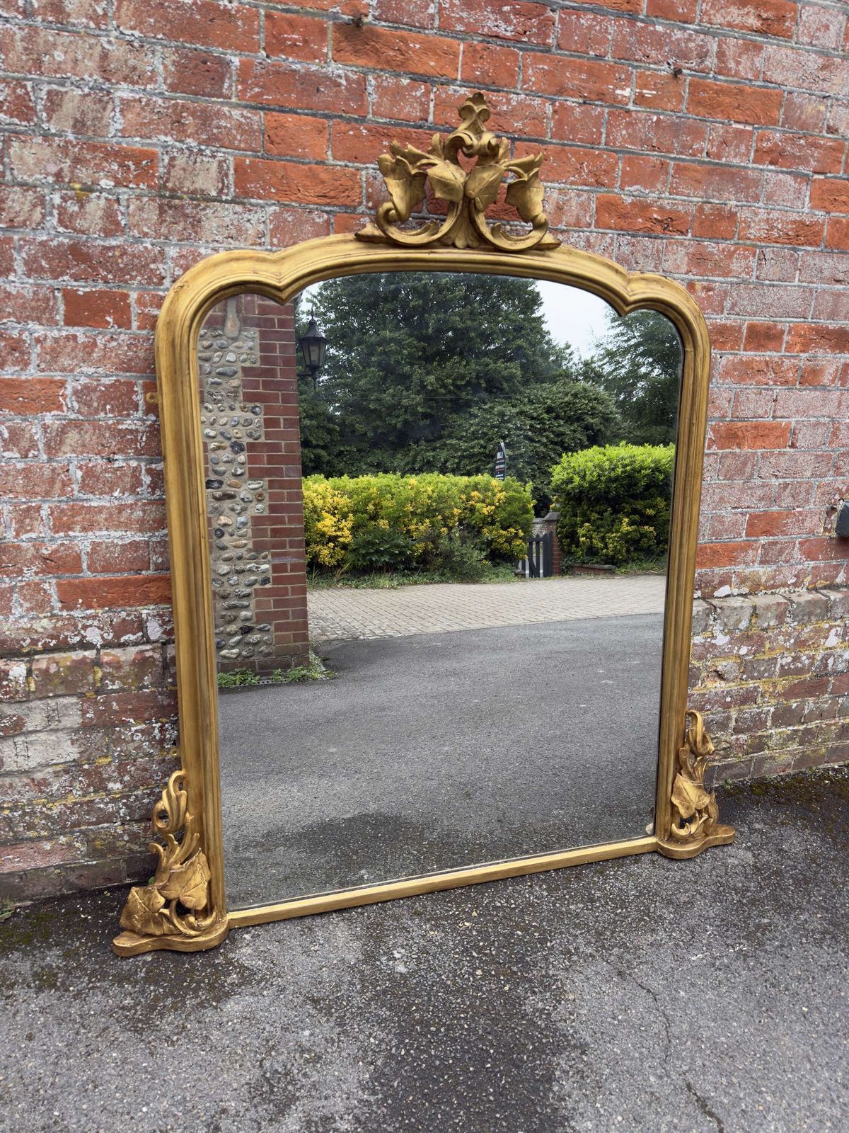 A Large Antique English 19th Century Shaped Top Gilt Overmantle Mirror, photo buy