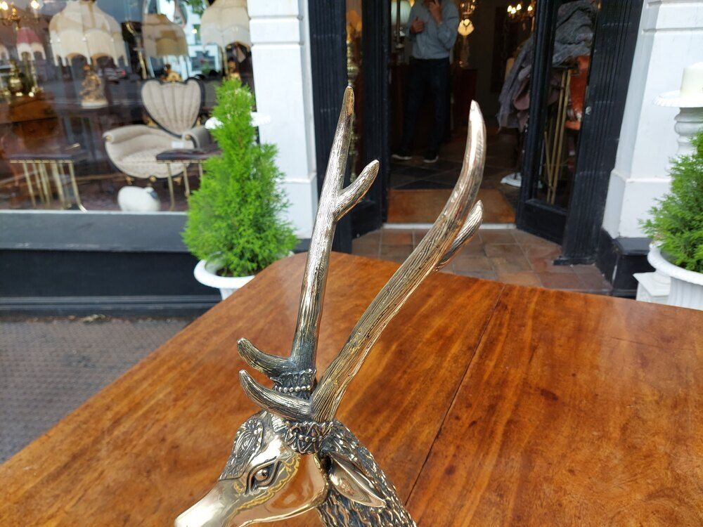 Large Indian Brass Deer Sitting "En Couchant" photo Art
