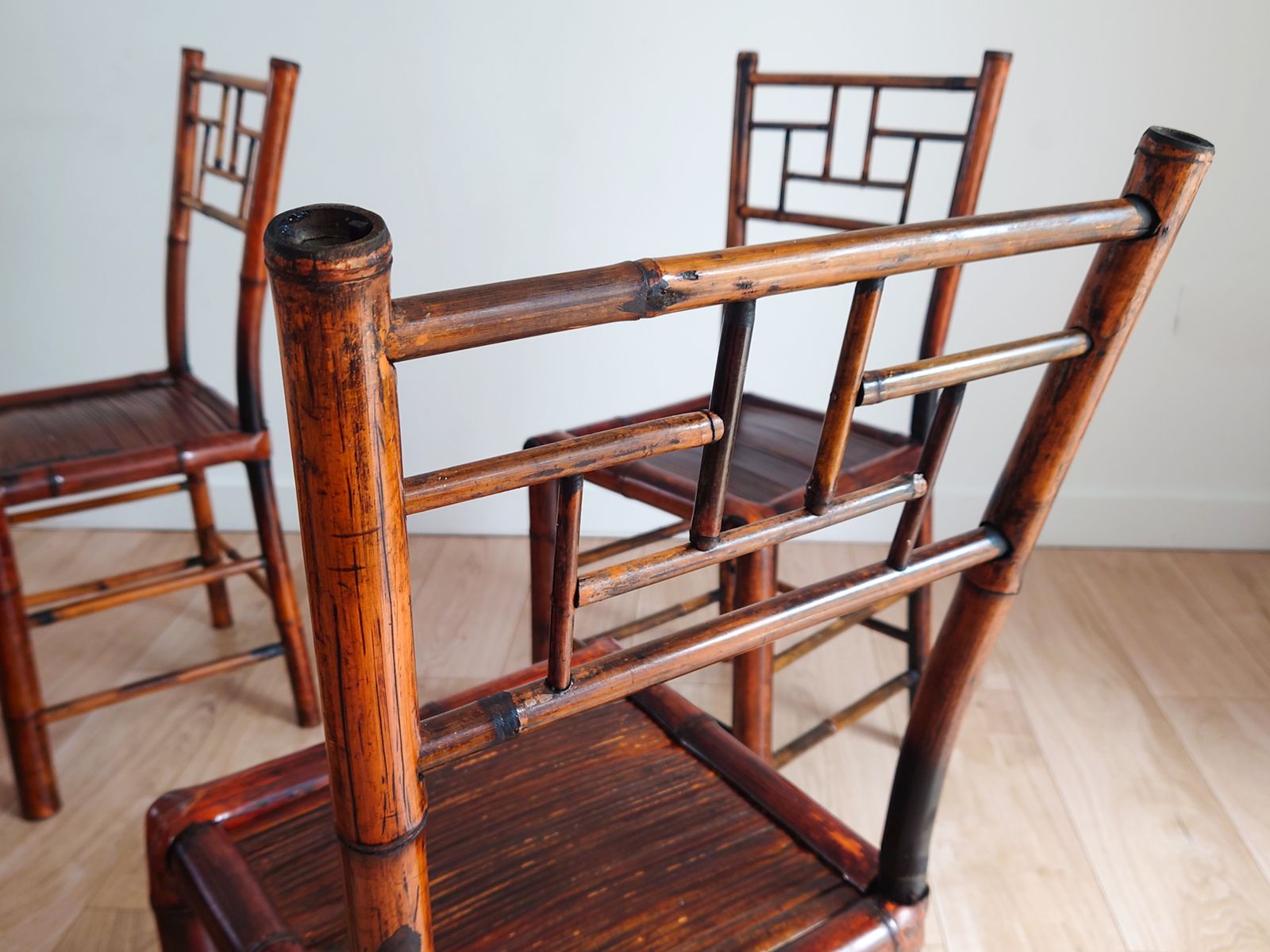 Set Of 4 Antique Bamboo Chinoiserie Chairs photo buy