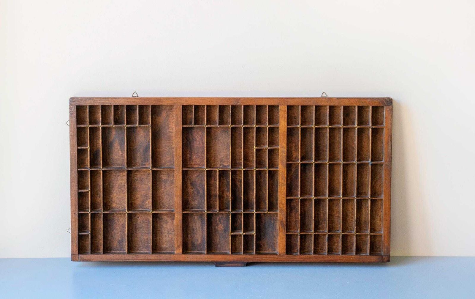 Antique Wooden Printer’s Tray   Letterpress Shadow Box   Wall Display Shelf For Miniatures And Collectibles photo for sale