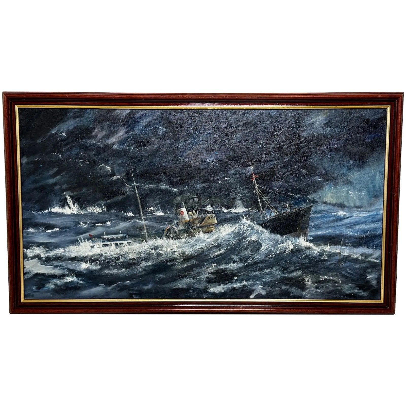 20th Century Marine Oil Painting Kingston Peridot (H591) Hull Northern Fishing Co. Ltd Lost In Arctic Gale Jan 68