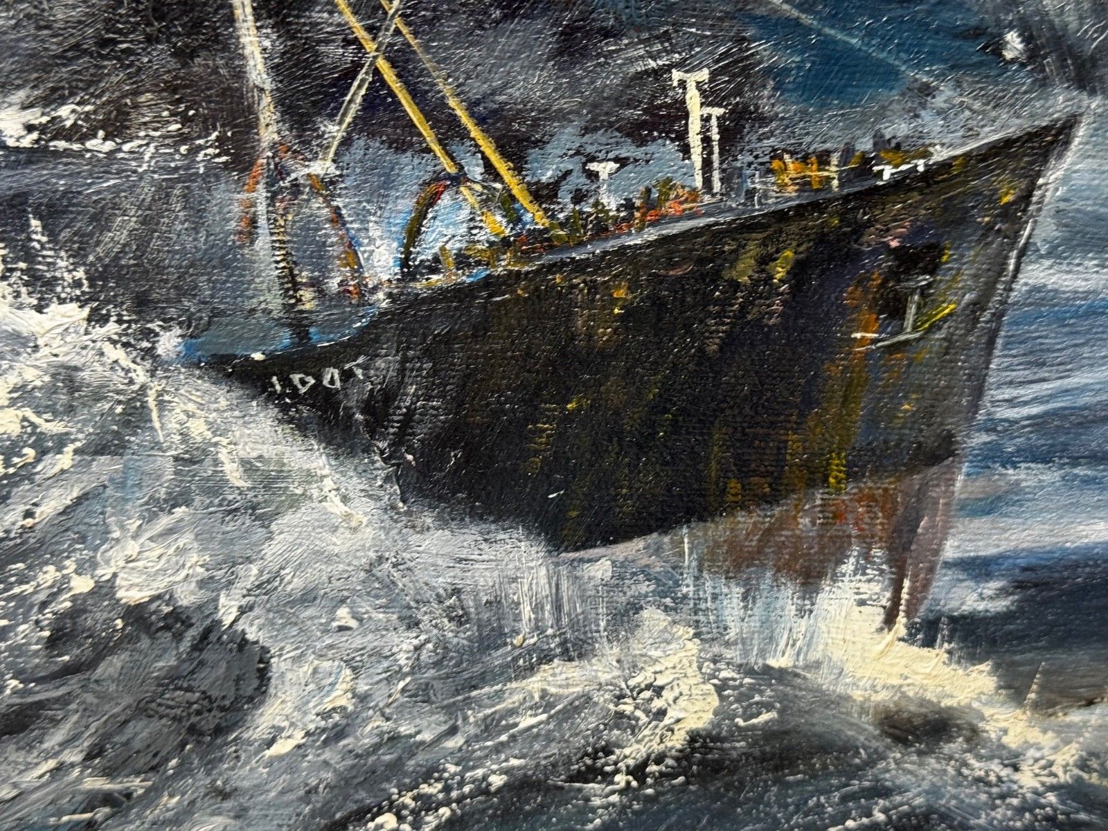 Art 20th Century Marine Oil Painting Kingston Peridot (H591) Hull Northern Fishing Co. Ltd Lost In Arctic Gale Jan 68 photo