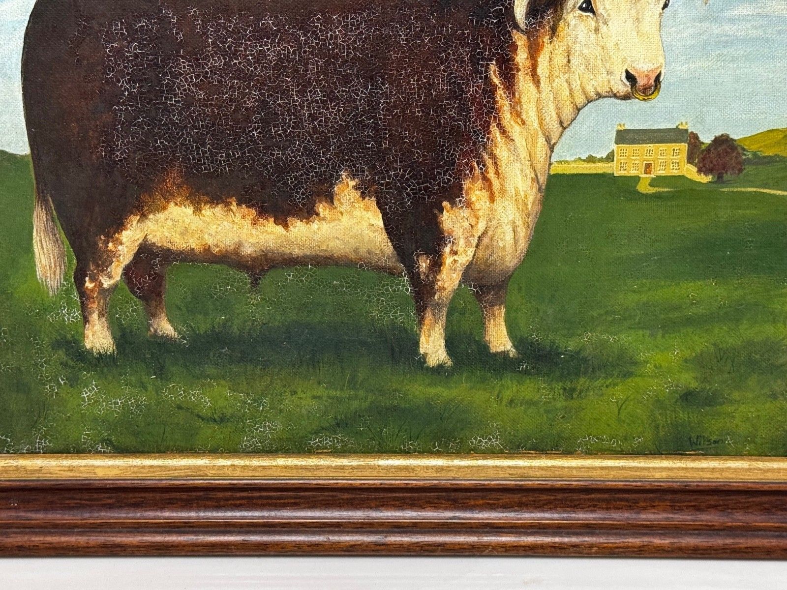 photo furniture Olieverfschilderij Bekroonde Hereford Stier Pastoraal Landschap in de Stijl van William Henry Davis