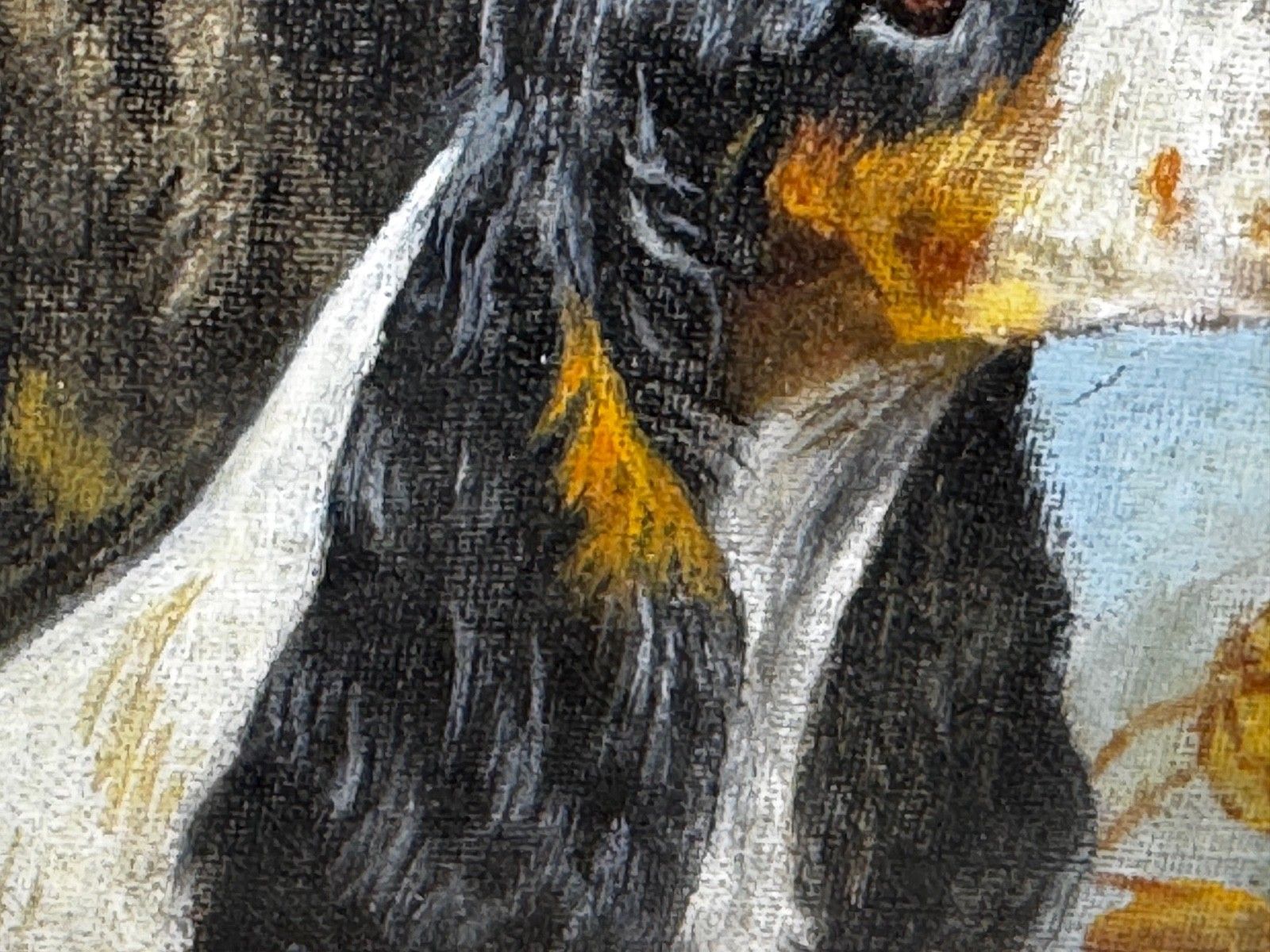 photo vinterior Mid Century Animal Oil Painting The Faithful Companions Trio Of Cocker Spaniels In The Manner Of Maud Alice Earl