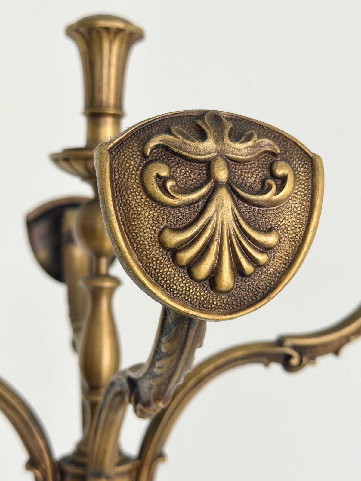 Vintage Brass Coat Rack With Antique Patina And Shield Hooks photo vinterior