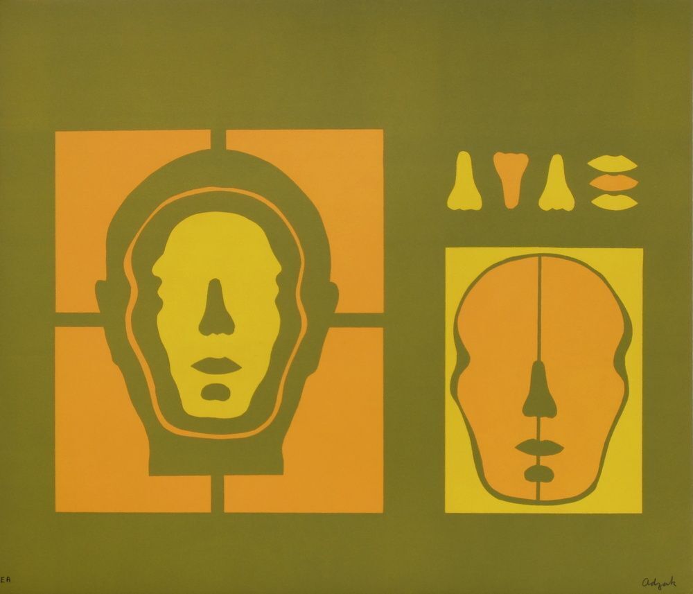 Lithographie signée Roy Adzak, Visage positif, 1972