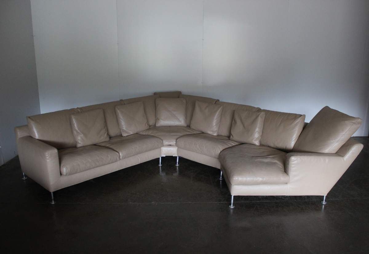 B&B Italia Harry 6 Seat L Shape Chaise End Sofa & Ottoman In Pale Brown Gamma Leather photo for sale