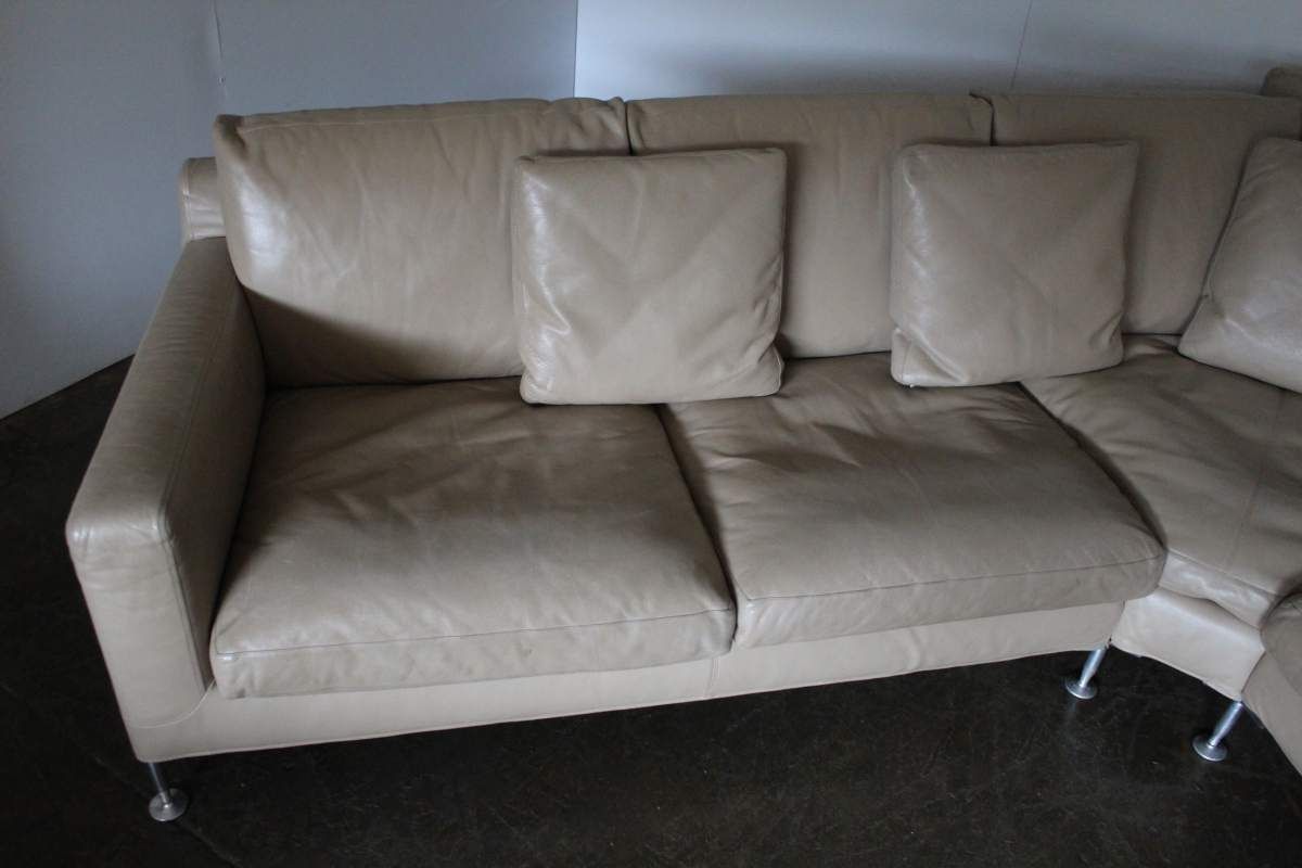 B&B Italia Harry 6 Seat L Shape Chaise End Sofa & Ottoman In Pale Brown Gamma Leather photo vinterior