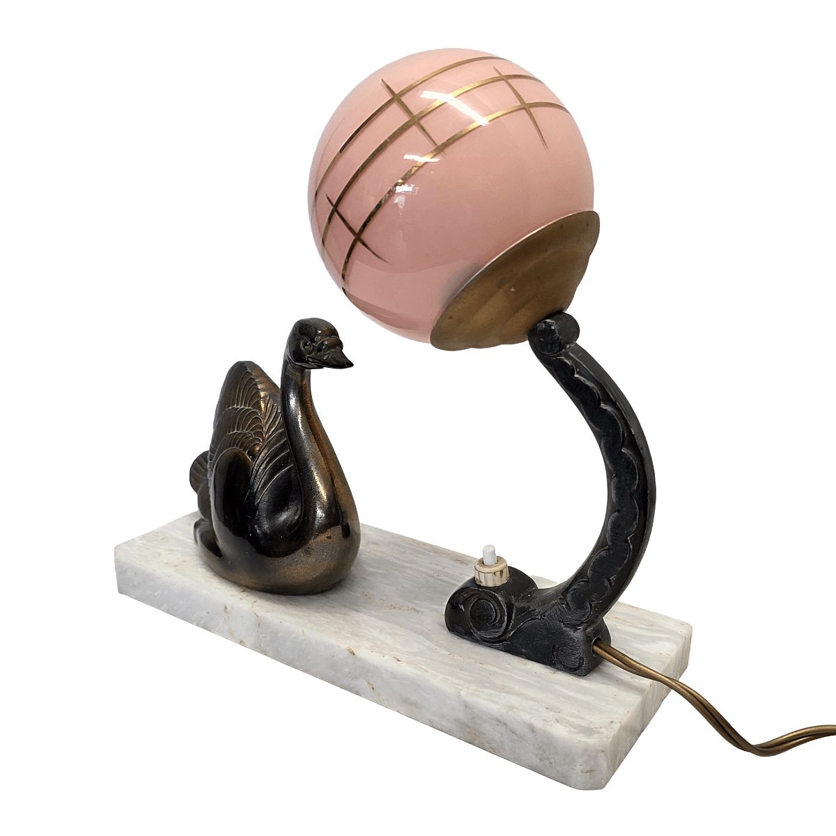 Franse art deco lamp met zwaan op marmeren voet, 1920/30s photo for sale