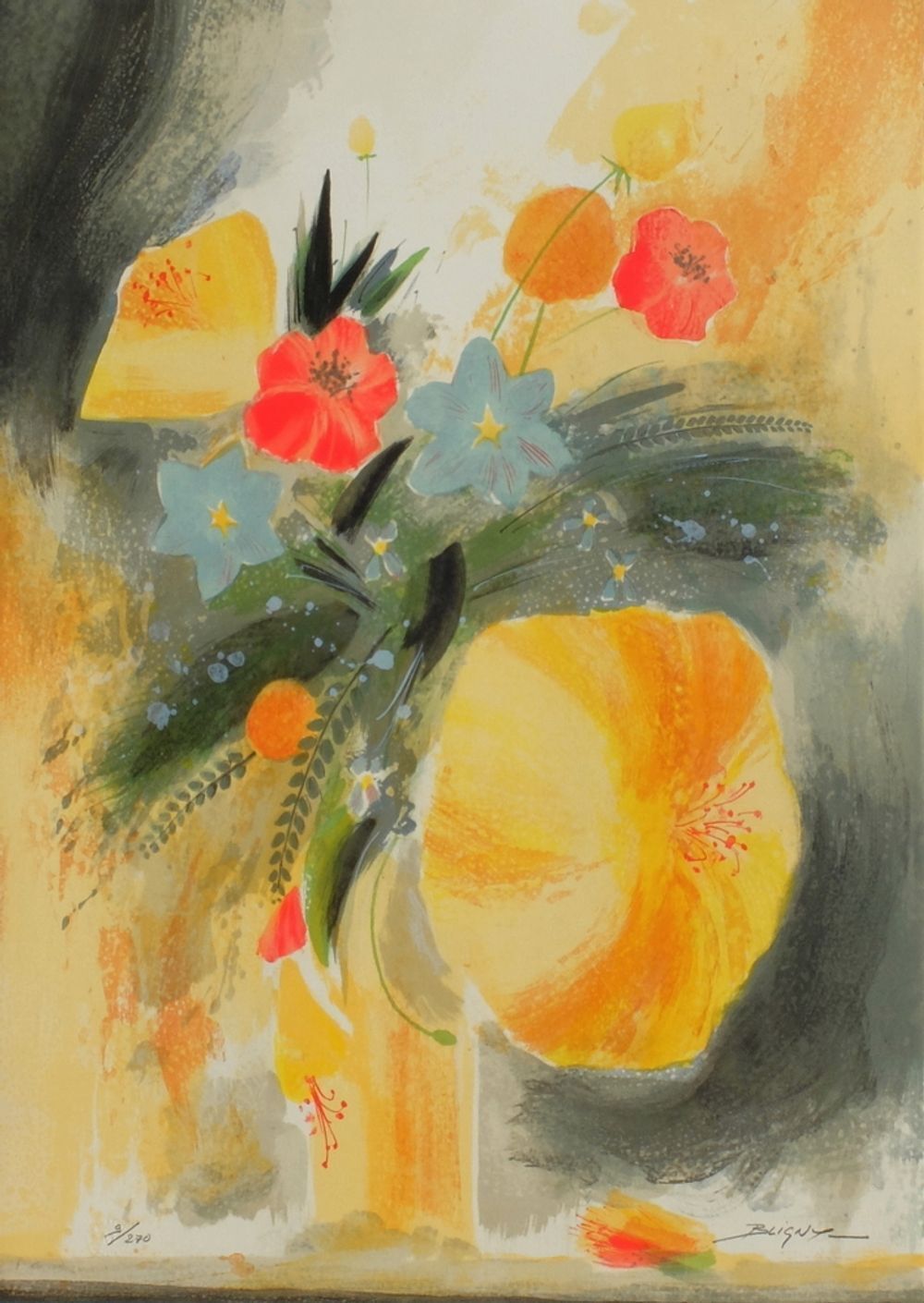 Lithographie signée Jean Claude Bligny, Bouquet De Printemps, 1991