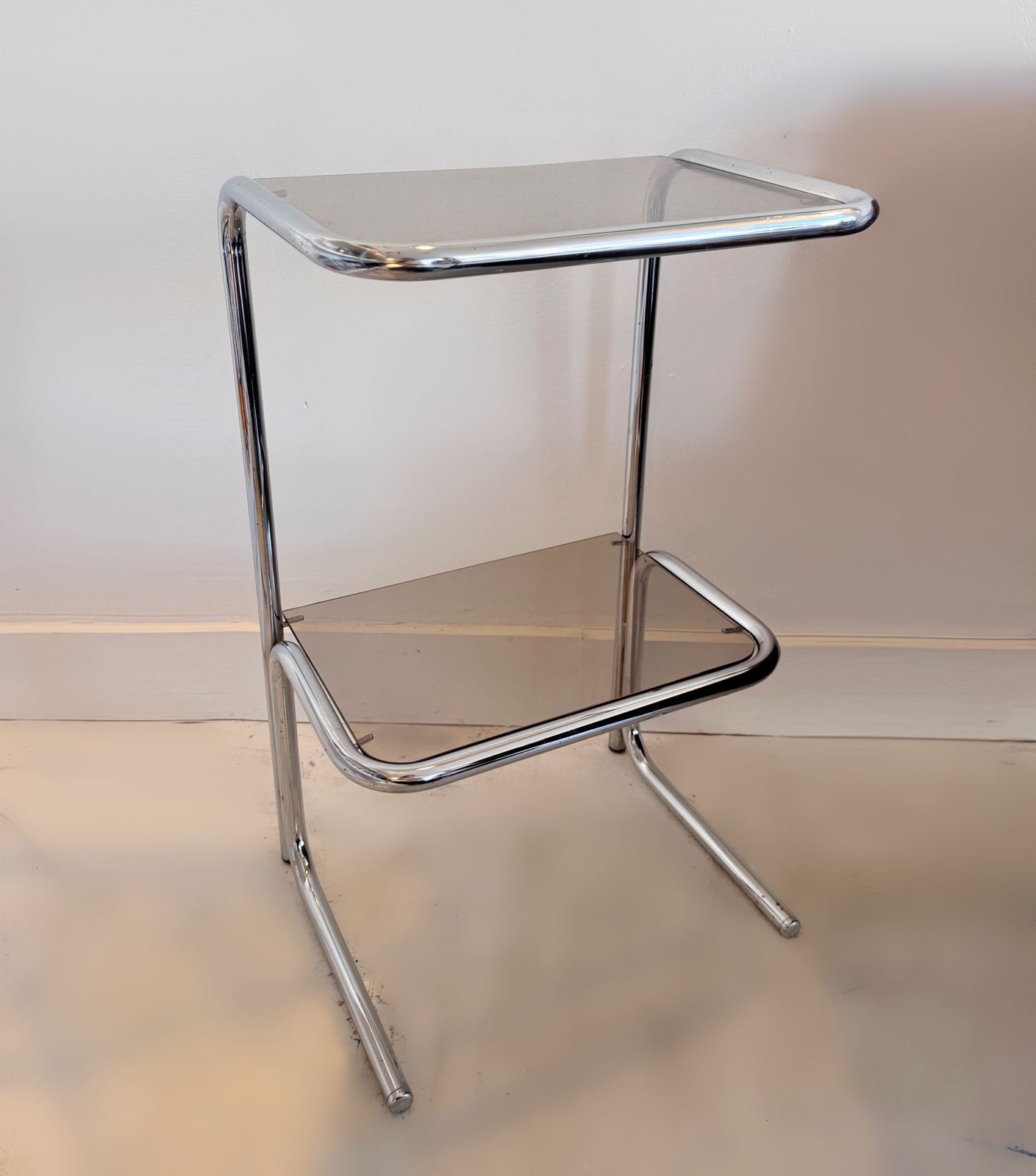 Terence Conran Chrome & Smoked Glass Habitat Side Table Unit, 1970