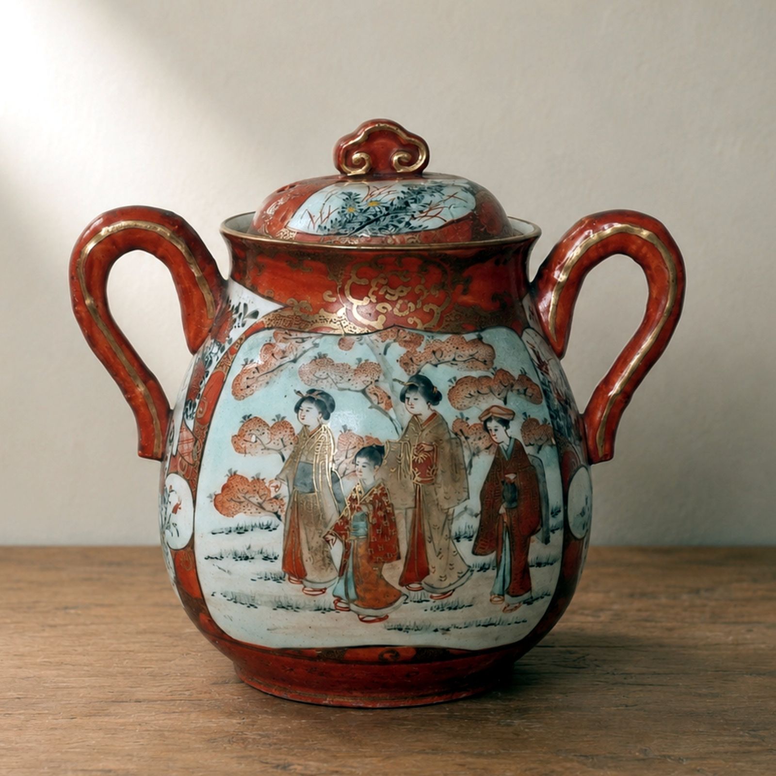 Vintage Japanese Kutani Zo Ware Lidded Jar
